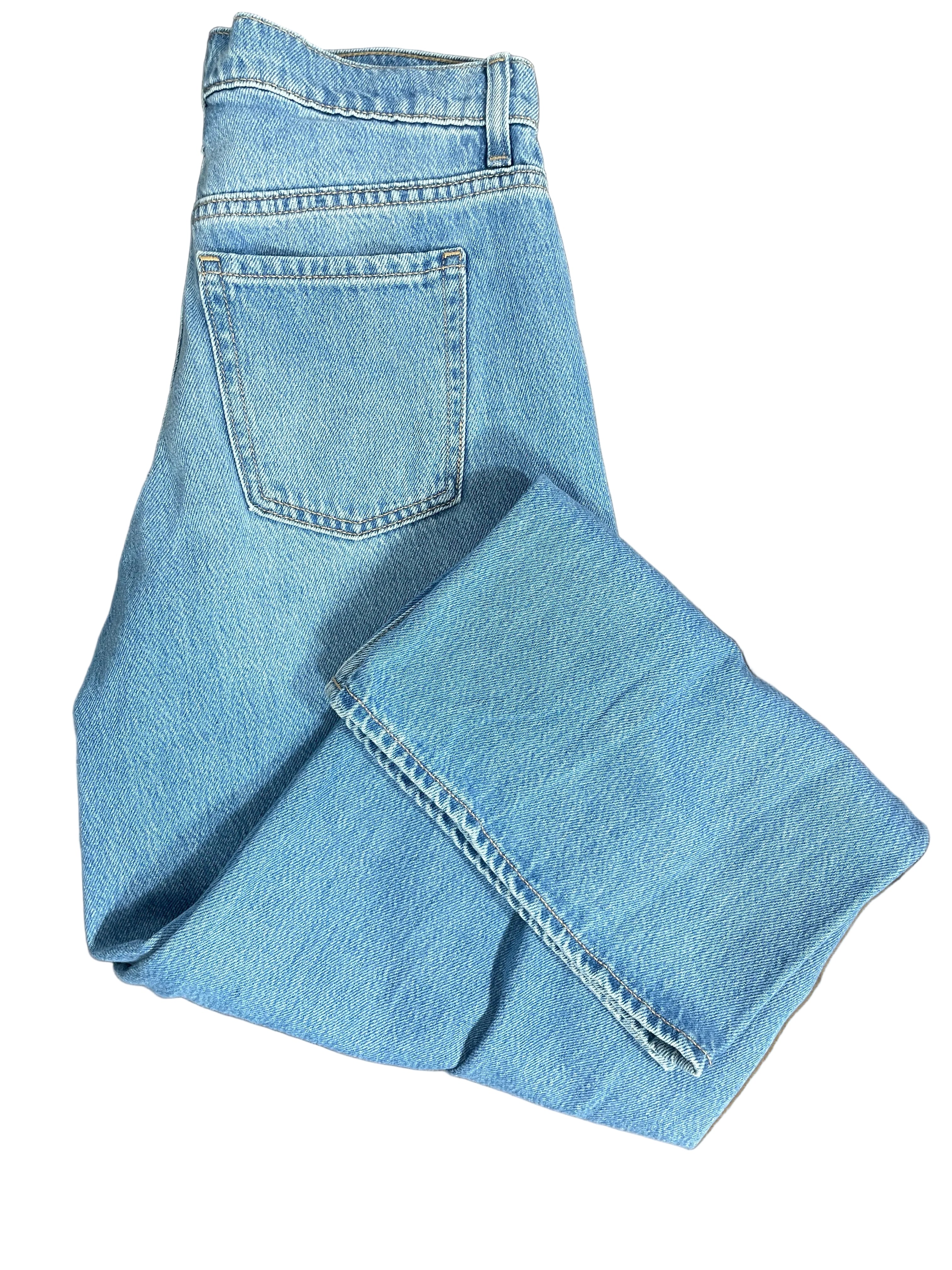 Small Old Navy Light Wash Mid-Rise Baggy Wide-Leg Jeans Back Full View