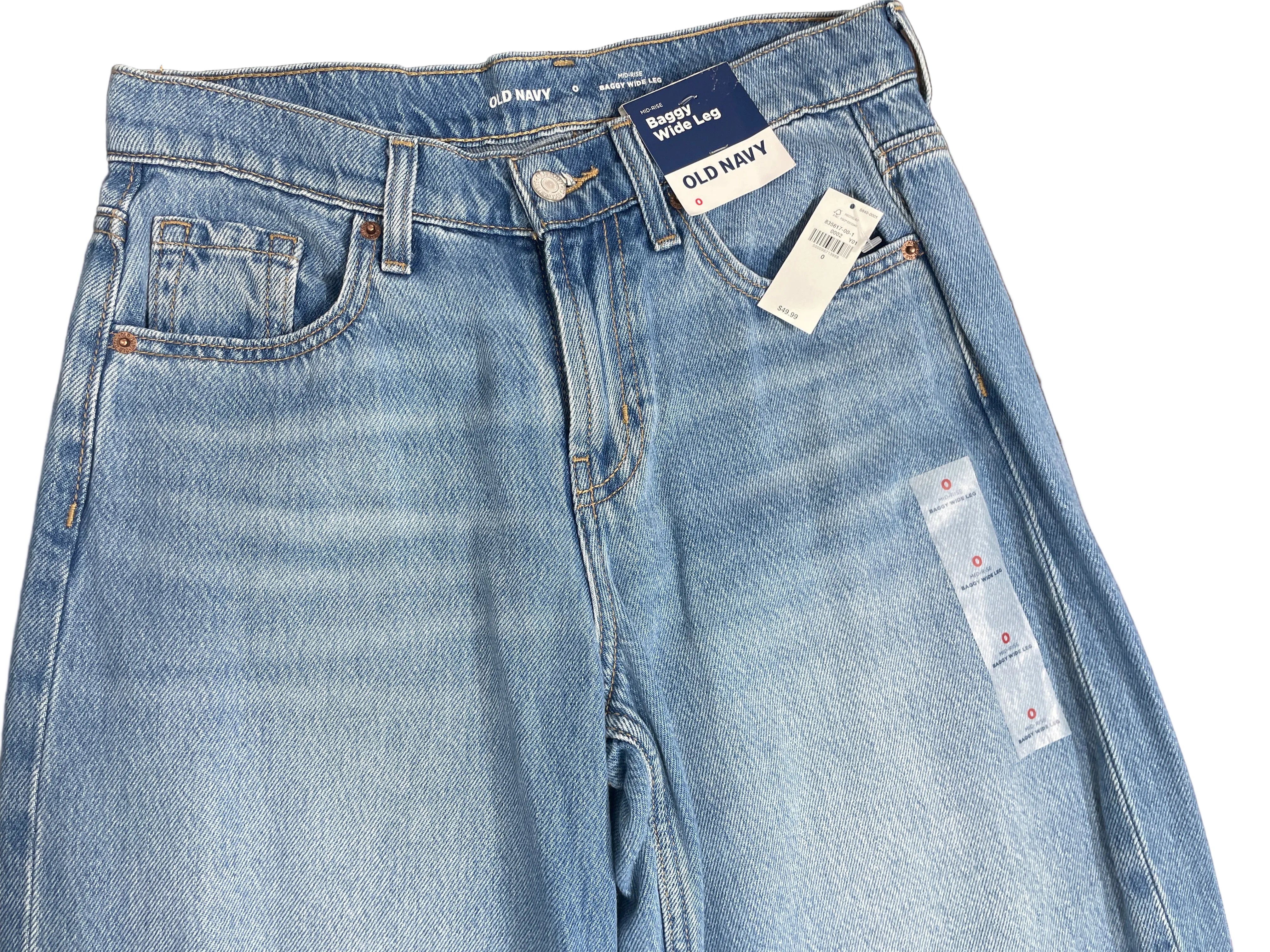 Small Old Navy Light Wash Mid-Rise Baggy Wide-Leg Jeans Front View New With Tags