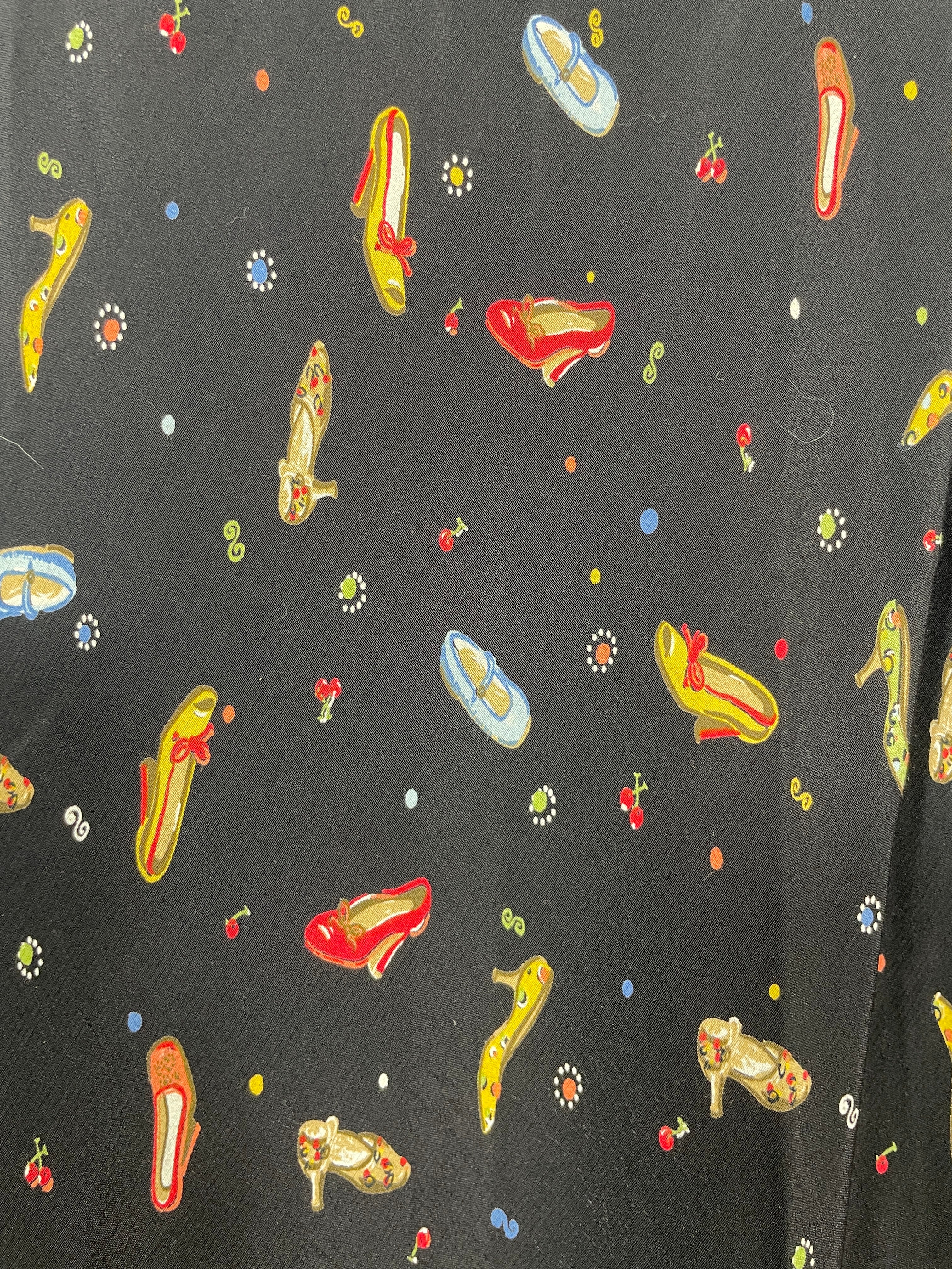 Small Vintage Love Lies Black Multicolour High Heel Shoe Print Rayon Skirt Detail