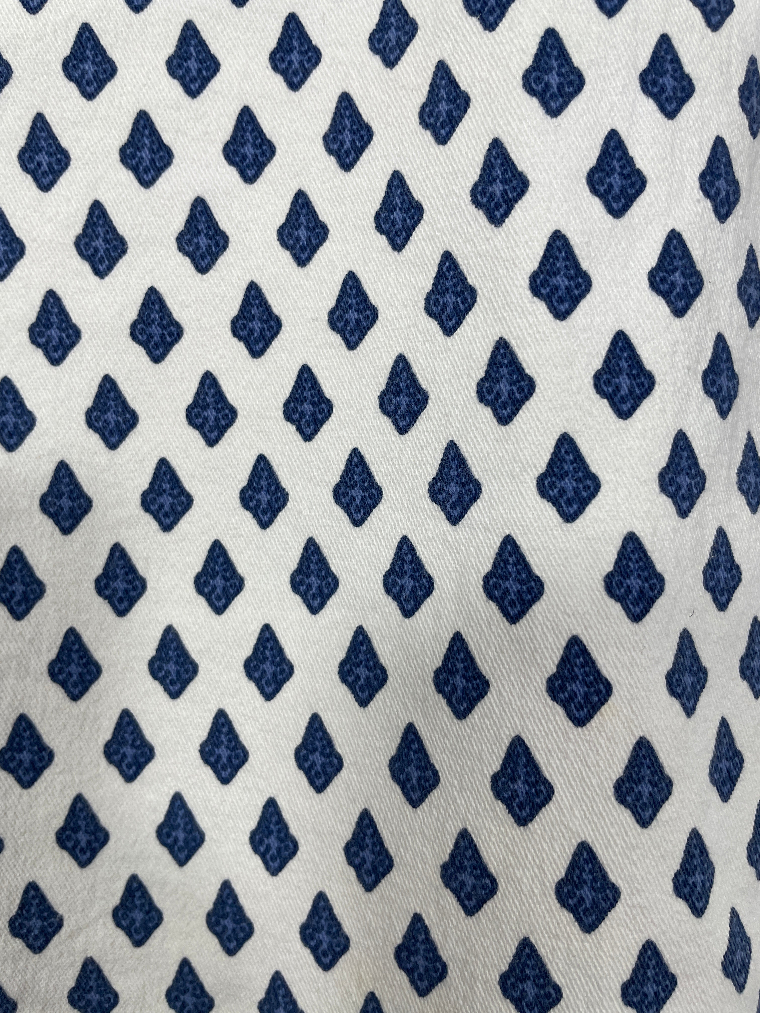 Medium Vintage Les Olivades Blue White Provençal Cotton Skirt Pattern Detail