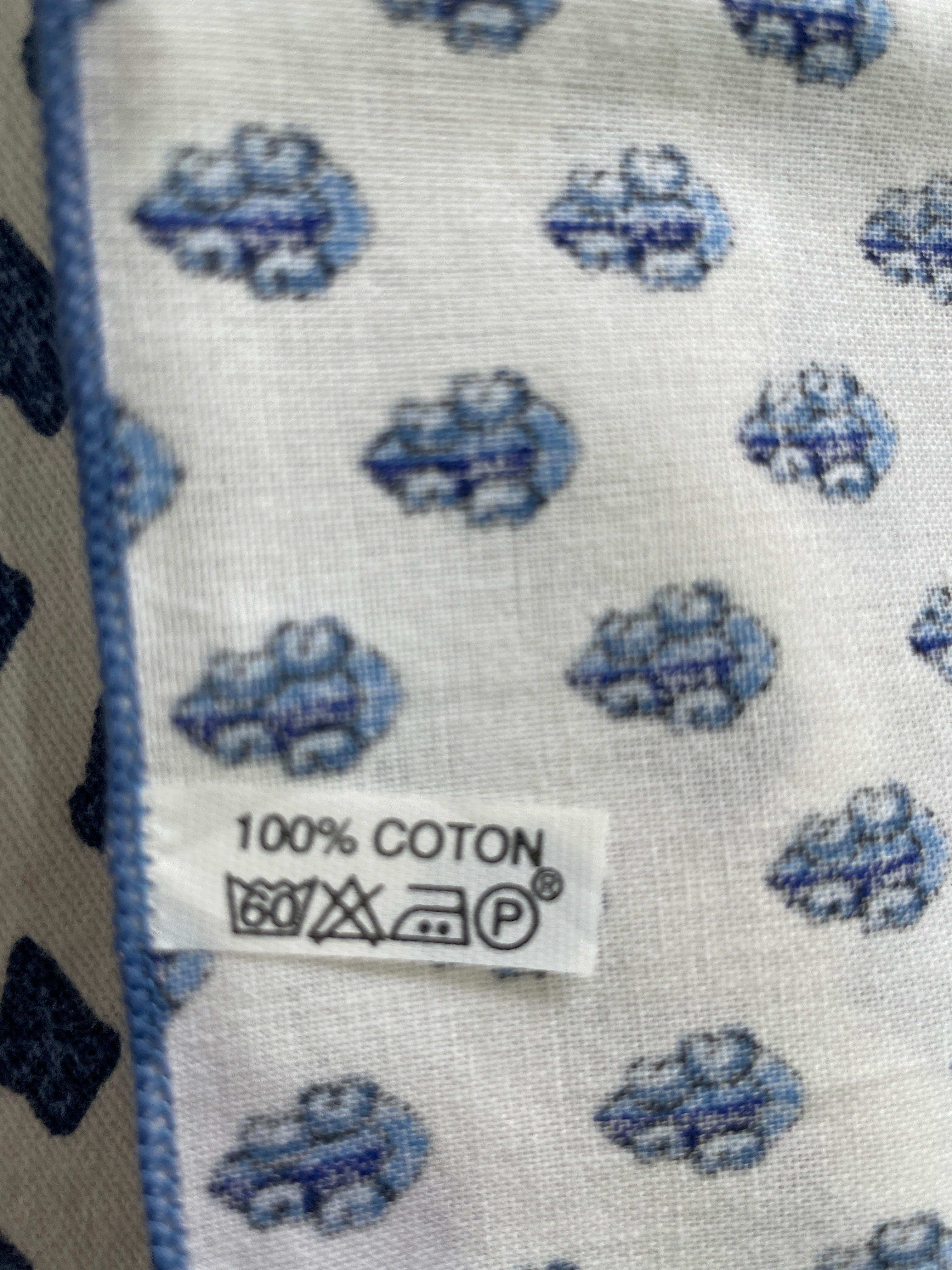 Medium Vintage Les Olivades Blue White Cotton Skirt Matching Handkerchief Detail