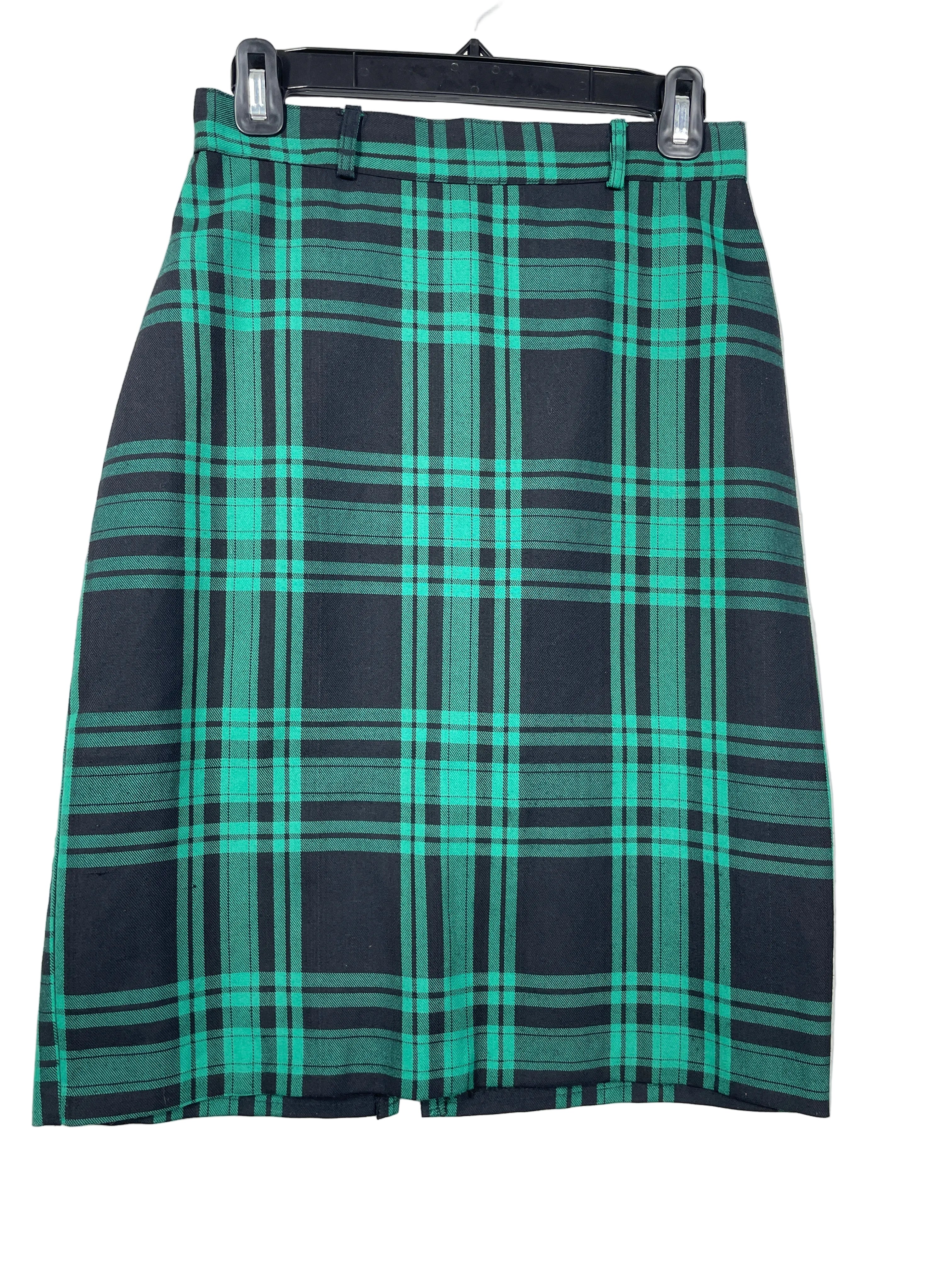 Size 9 Vintage Chez Carmen Green Black Plaid Midi Skirt Front