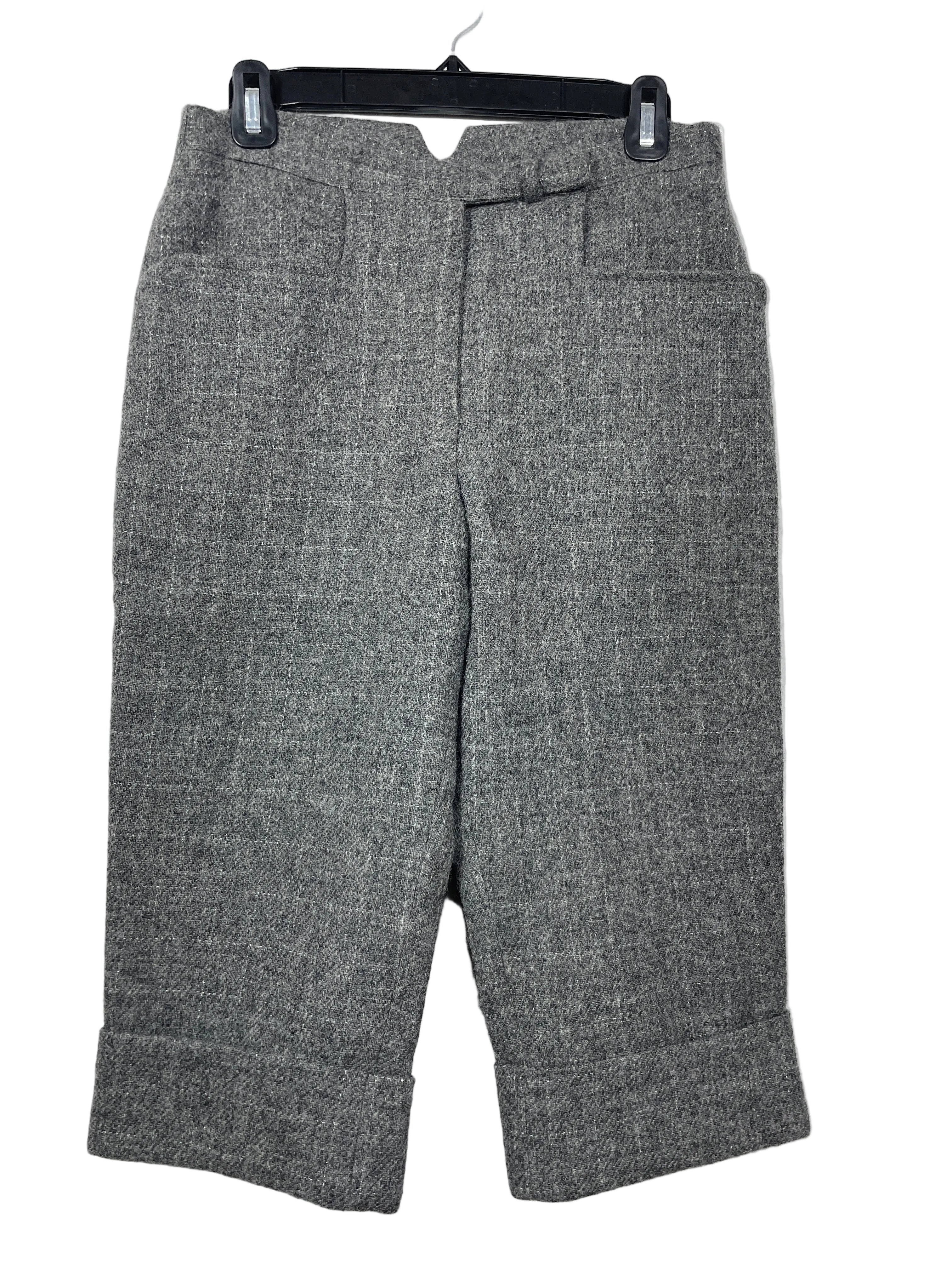 Size 6 Vintage Heather Witt Grey Wool Tweed Cuffed Culotte Pants Front