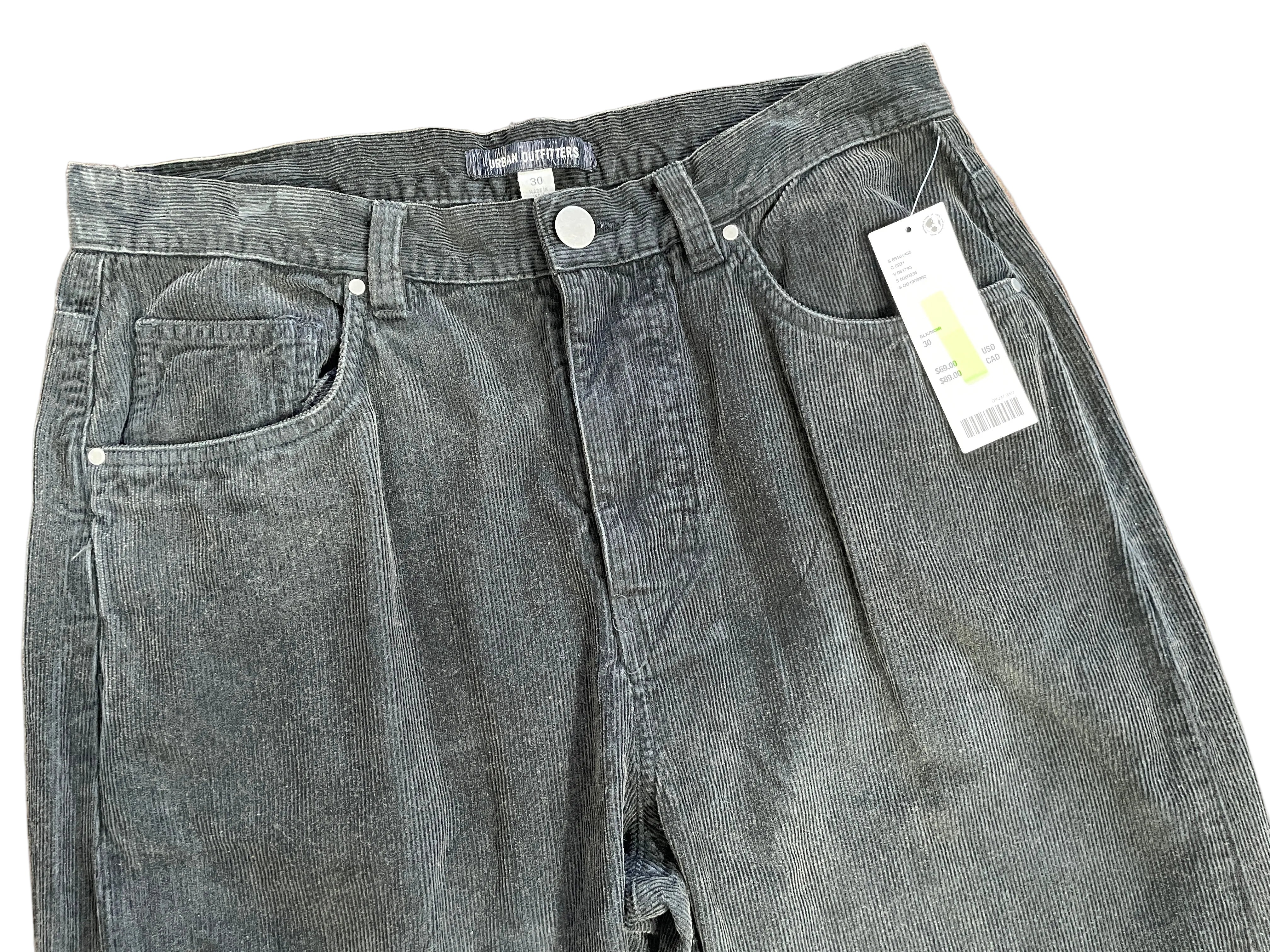 Size 30 Urban Outfitters Black Corduroy High Rise Five Pocket Pants Front