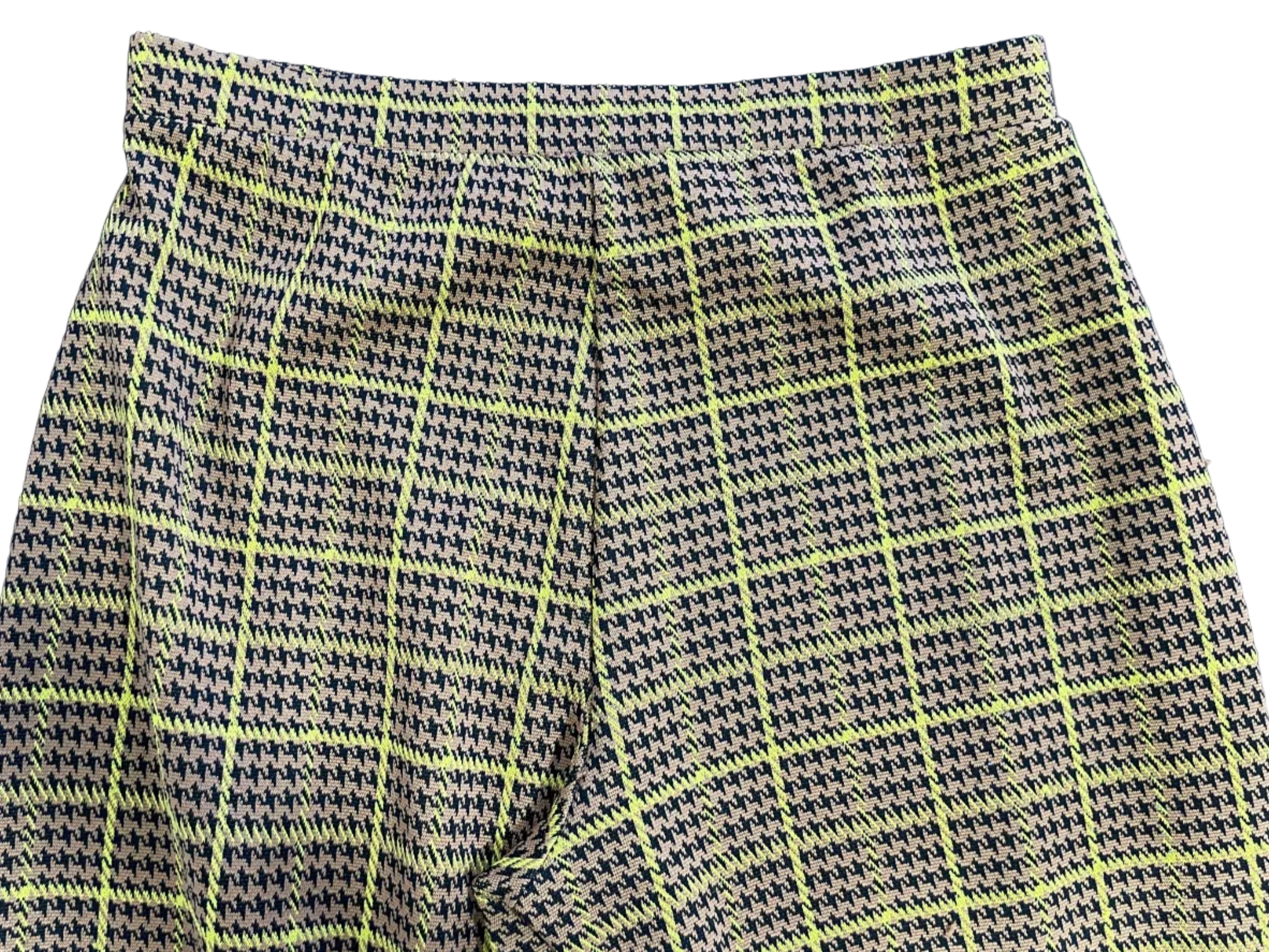 1. Medium Zara Trafaluc Brown Chartreuse Plaid Stretch Knit Wide Leg Pants