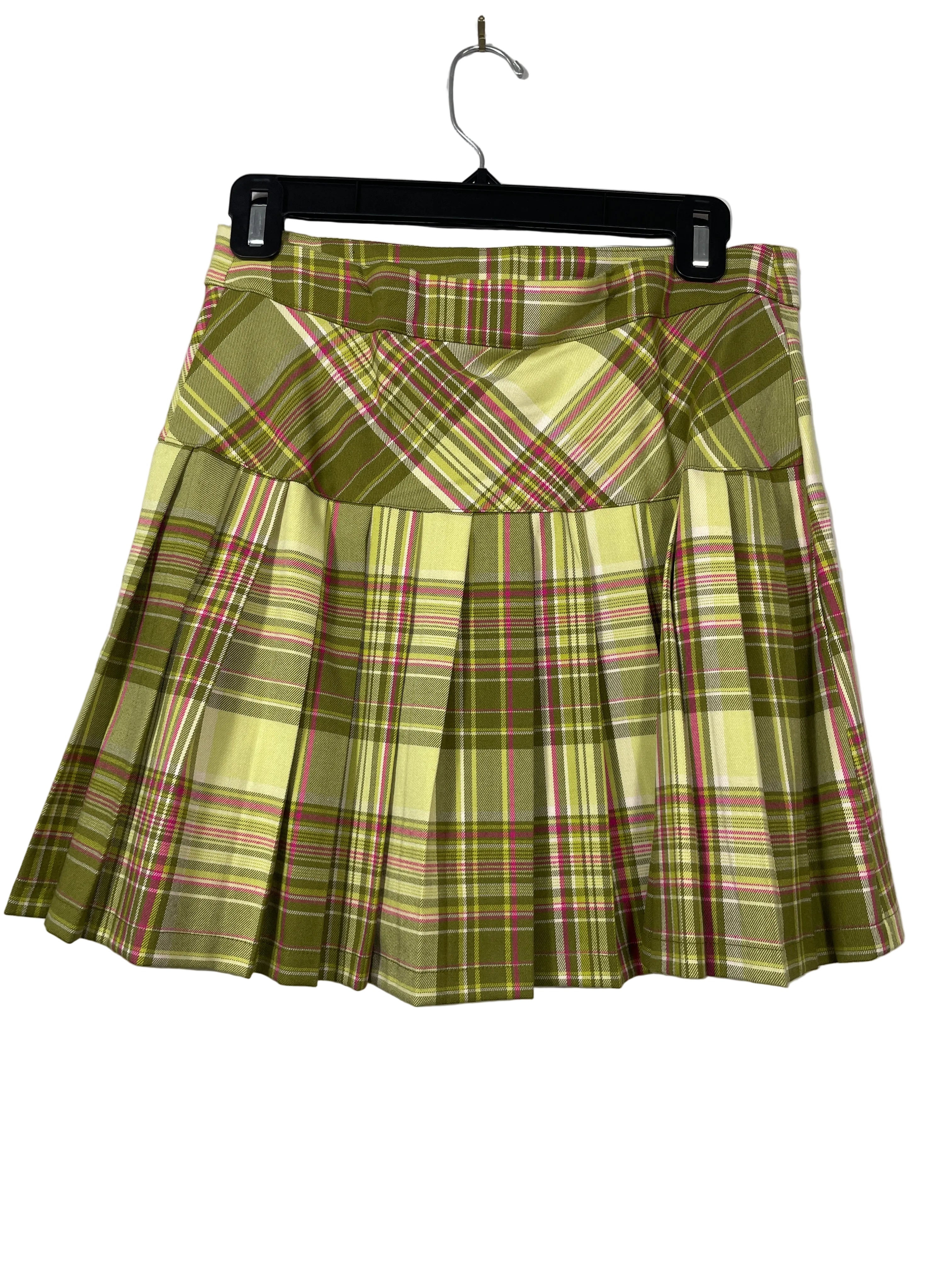 Medium Urban Outfitters Green Pink Plaid Pleated Mini Skirt Back
