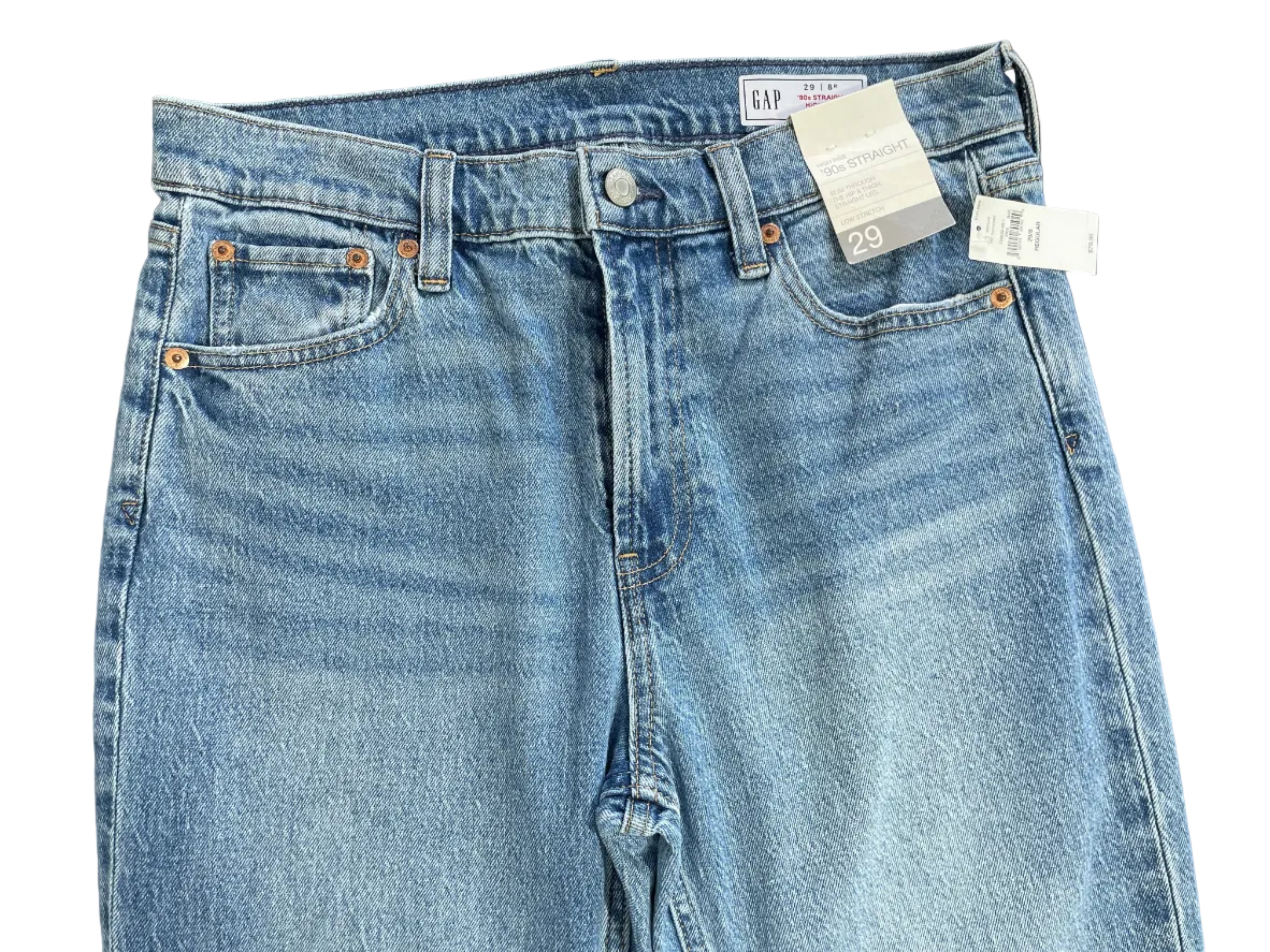 Size 29 Gap High Rise ’90s Straight Light Wash Jeans Front Five Pocket Detail