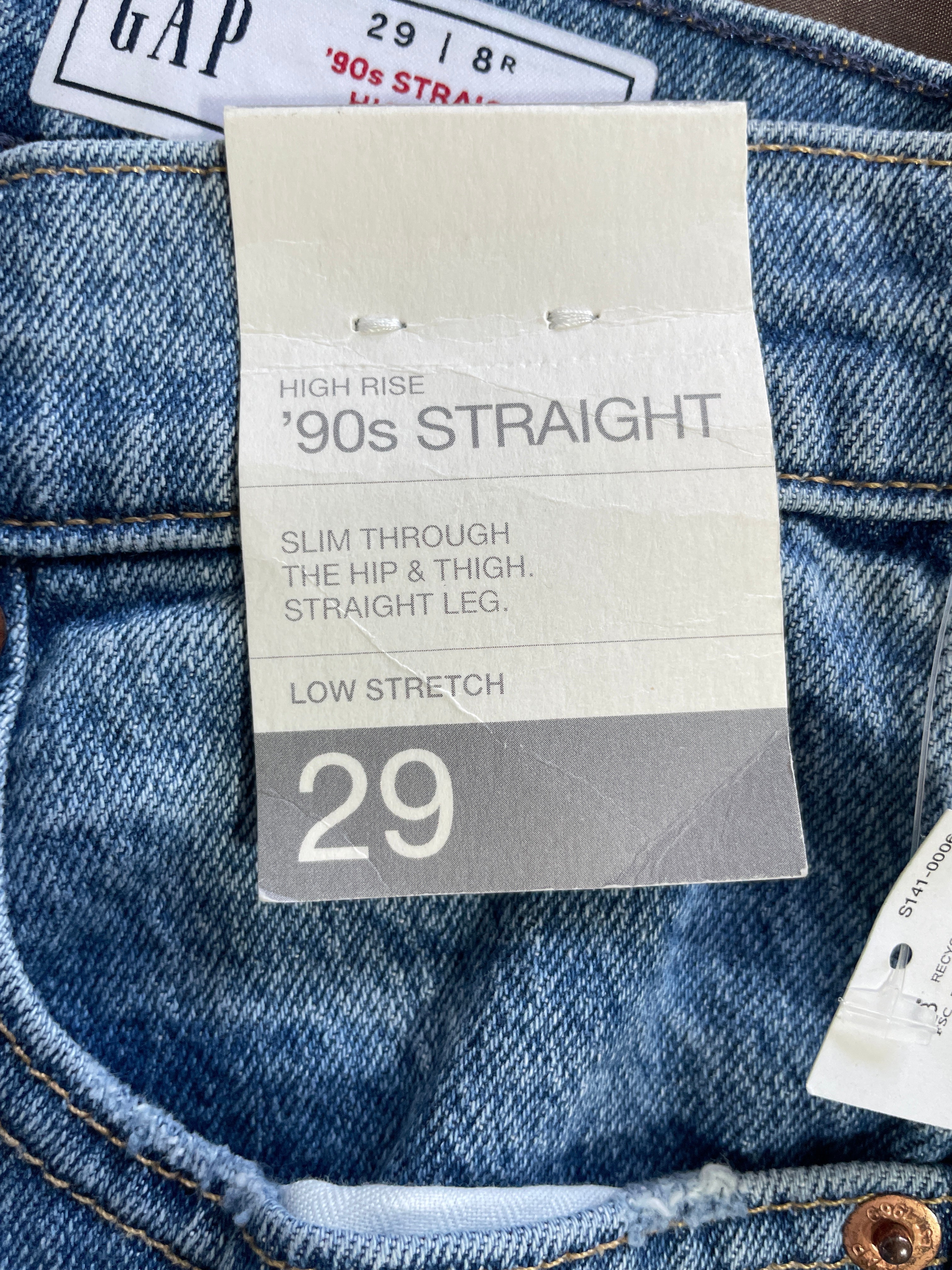 Size 29 Gap ’90s Straight Light Wash Jeans High Rise Low Stretch Hangtag