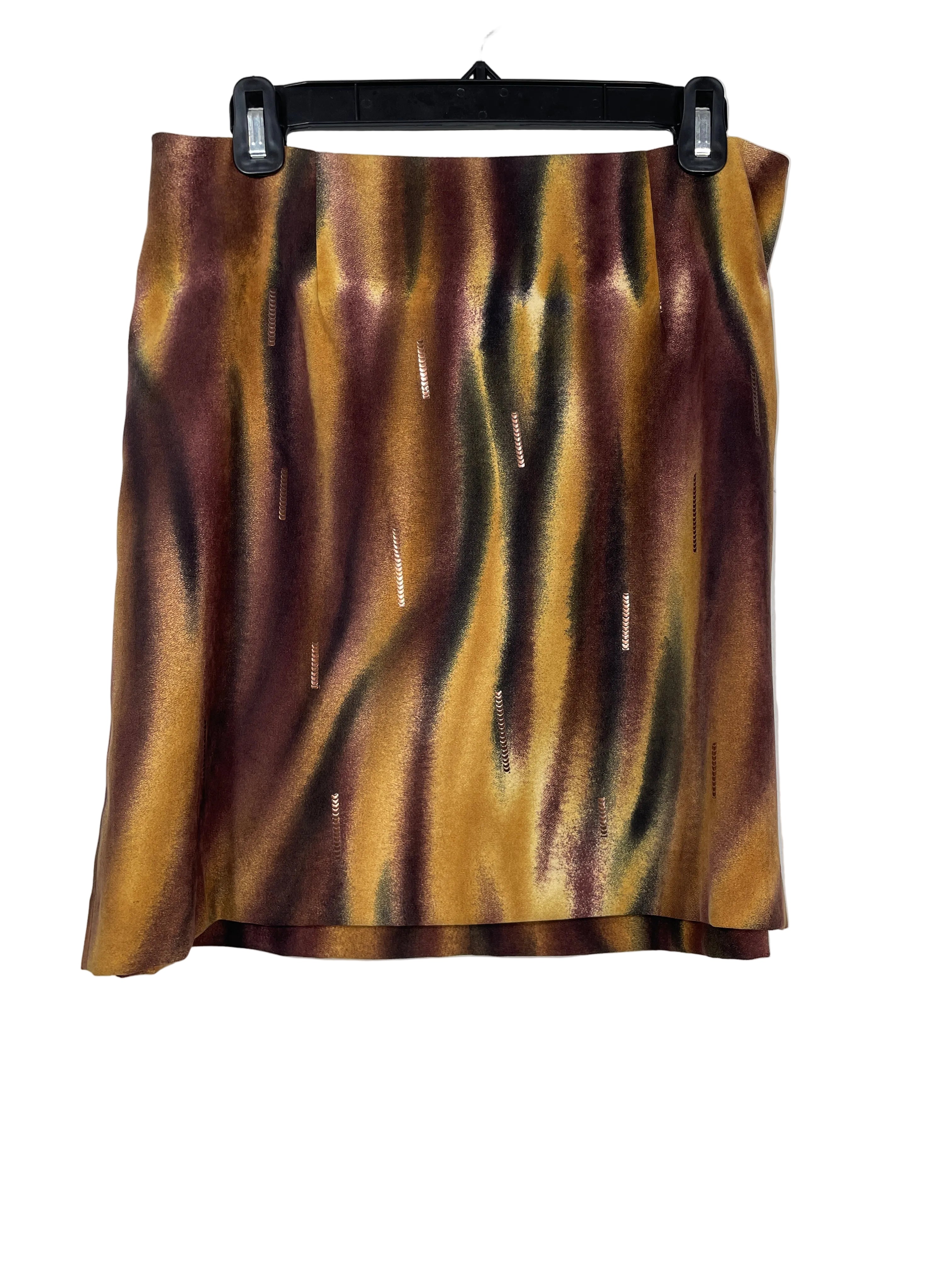 Size 12 Vintage Alberto Makali Multicolour Abstract Sequin A-Line Skirt Front