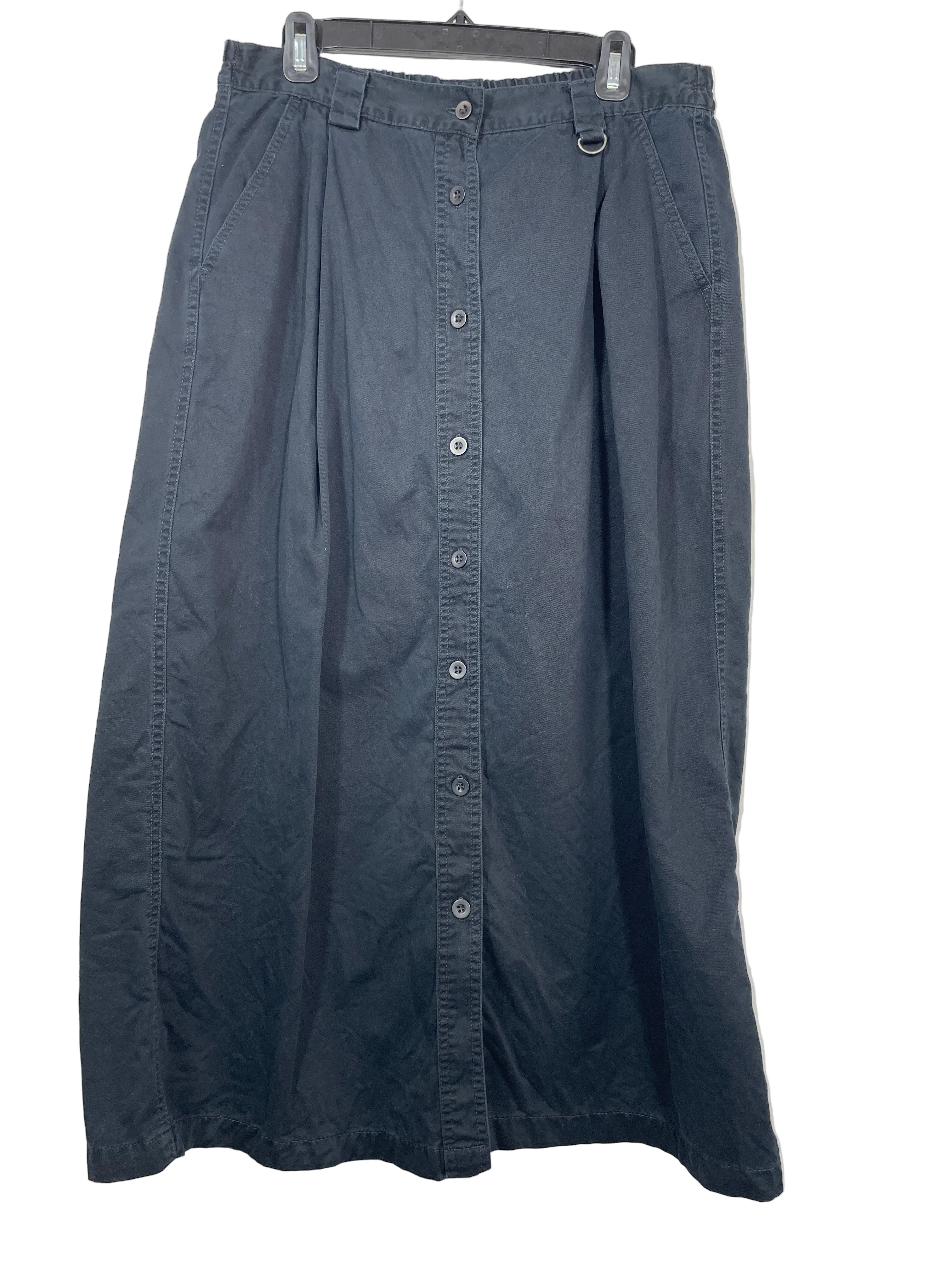Large Vintage Basic Editions Navy Blue Cotton Twill Button Front Maxi Skirt Front