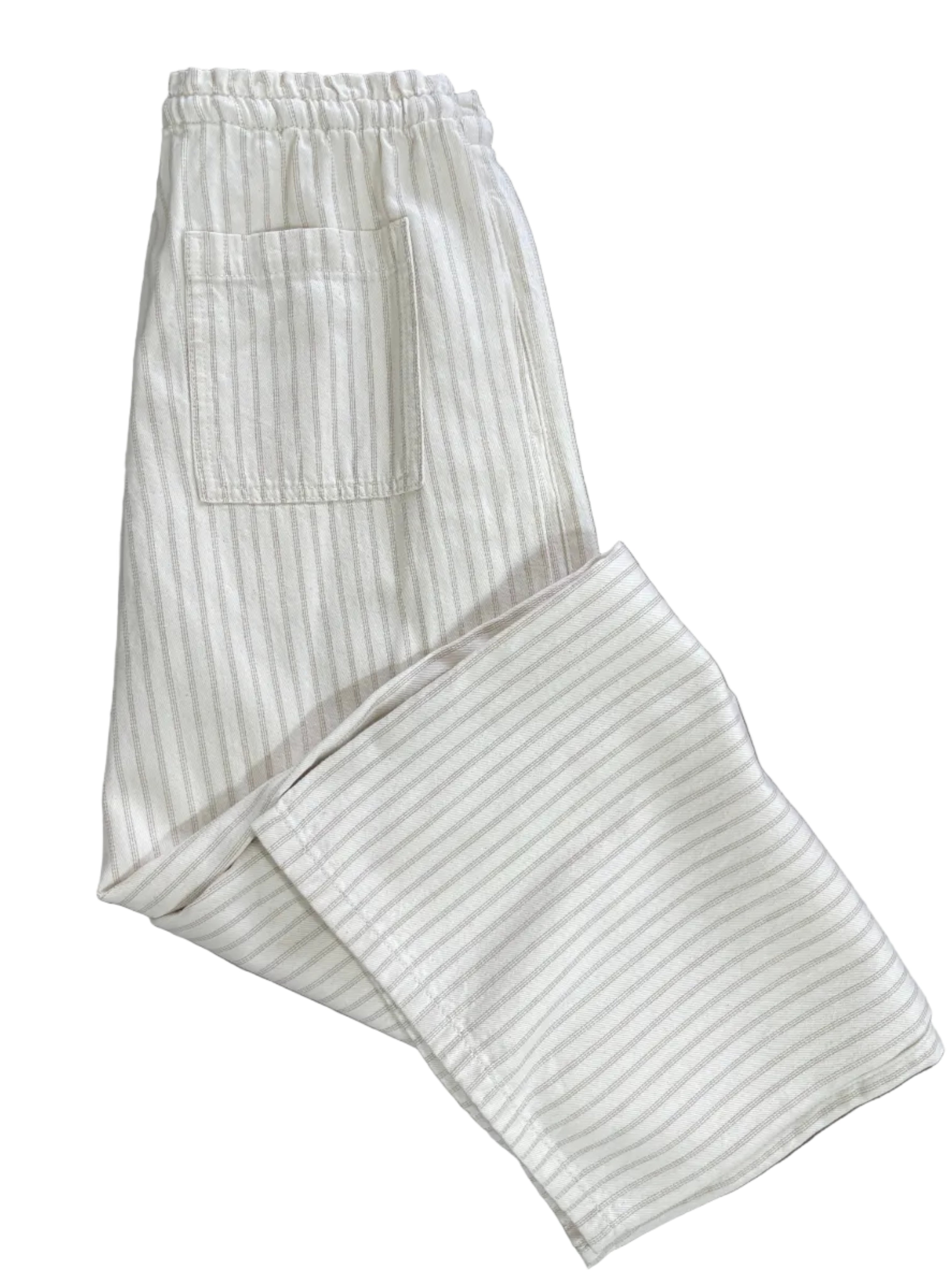 Medium H&M Divided Cream Beige Pinstripe Wide Leg Pants Front