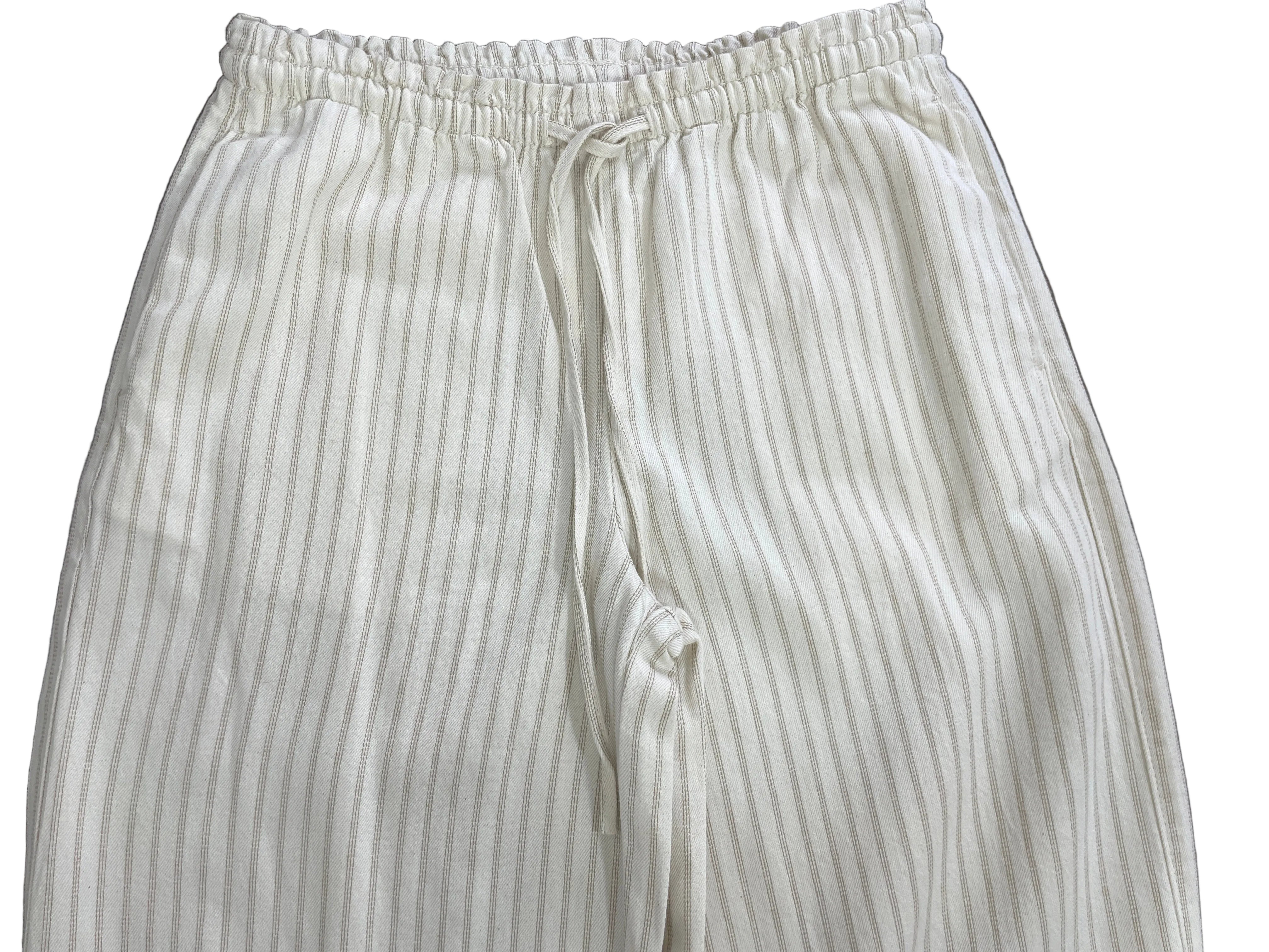 Medium H&M Divided Cream Beige Pinstripe Wide Leg Pants Drawstring Waist Detail