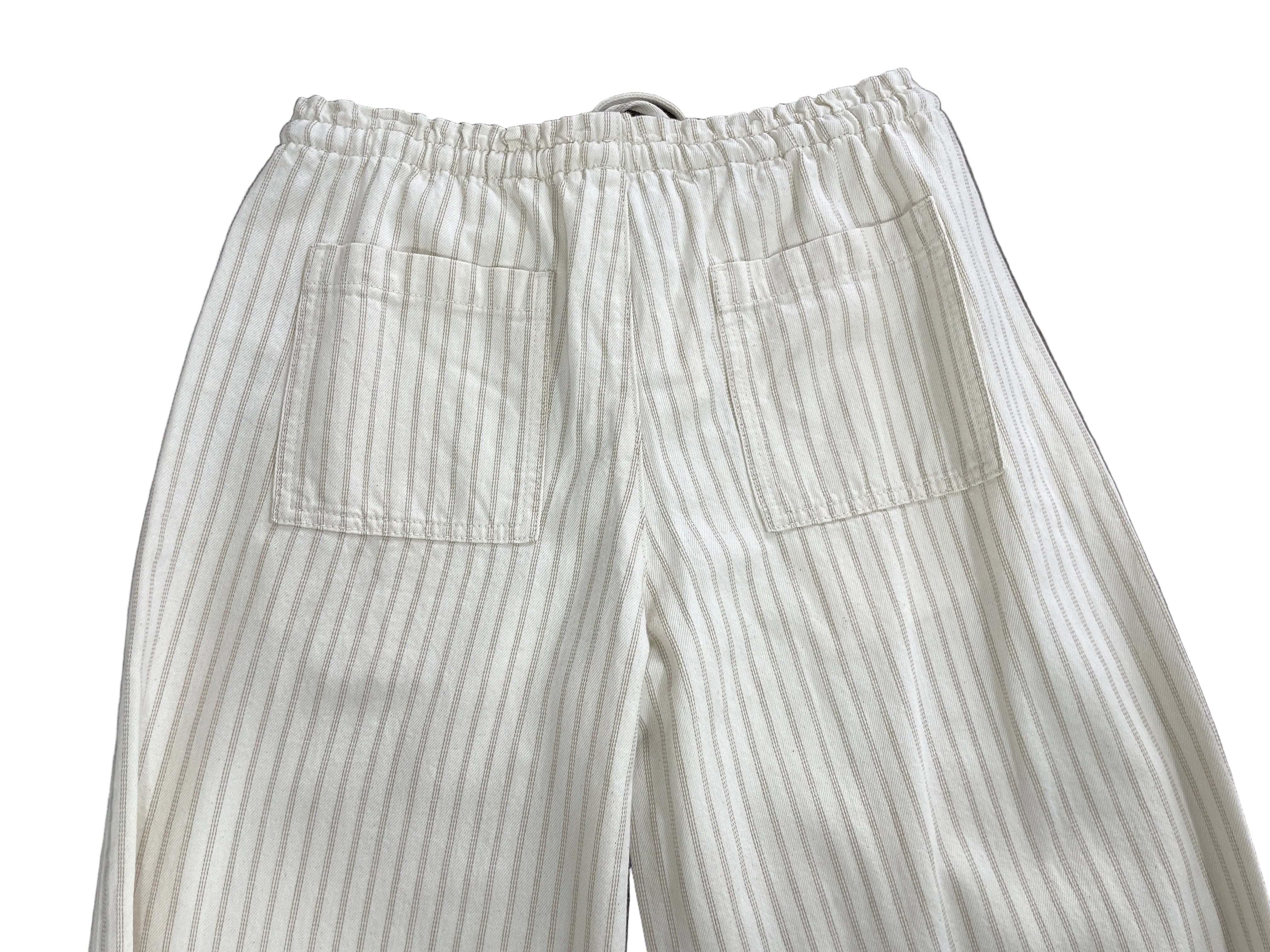 1. Medium H&M Divided Cream Beige Pinstripe Wide Leg Pants Back Patch Pockets