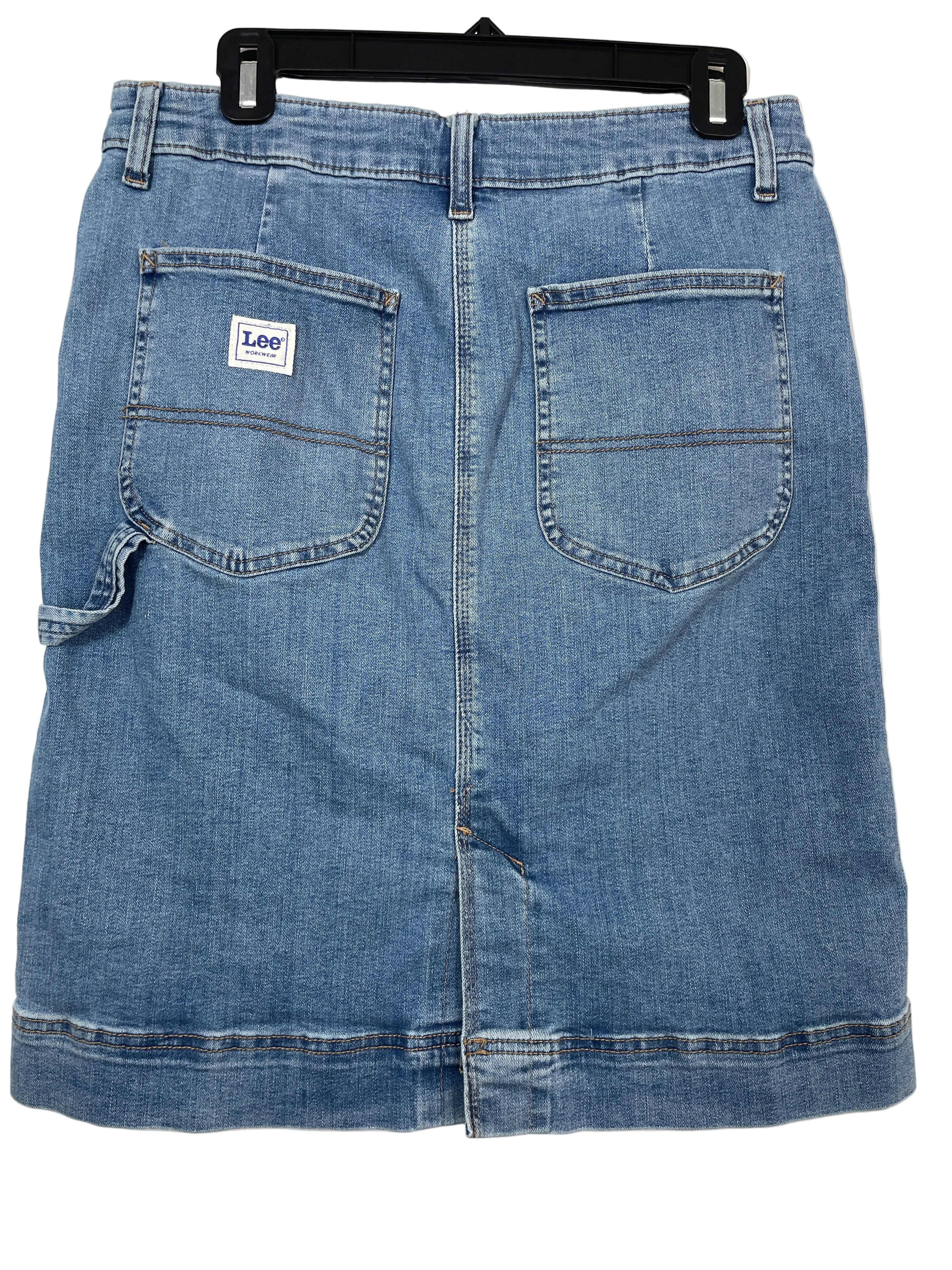 Size 12 Lee Workwear Blue Carpenter Denim Skirt Back with Utility Hammer Loop