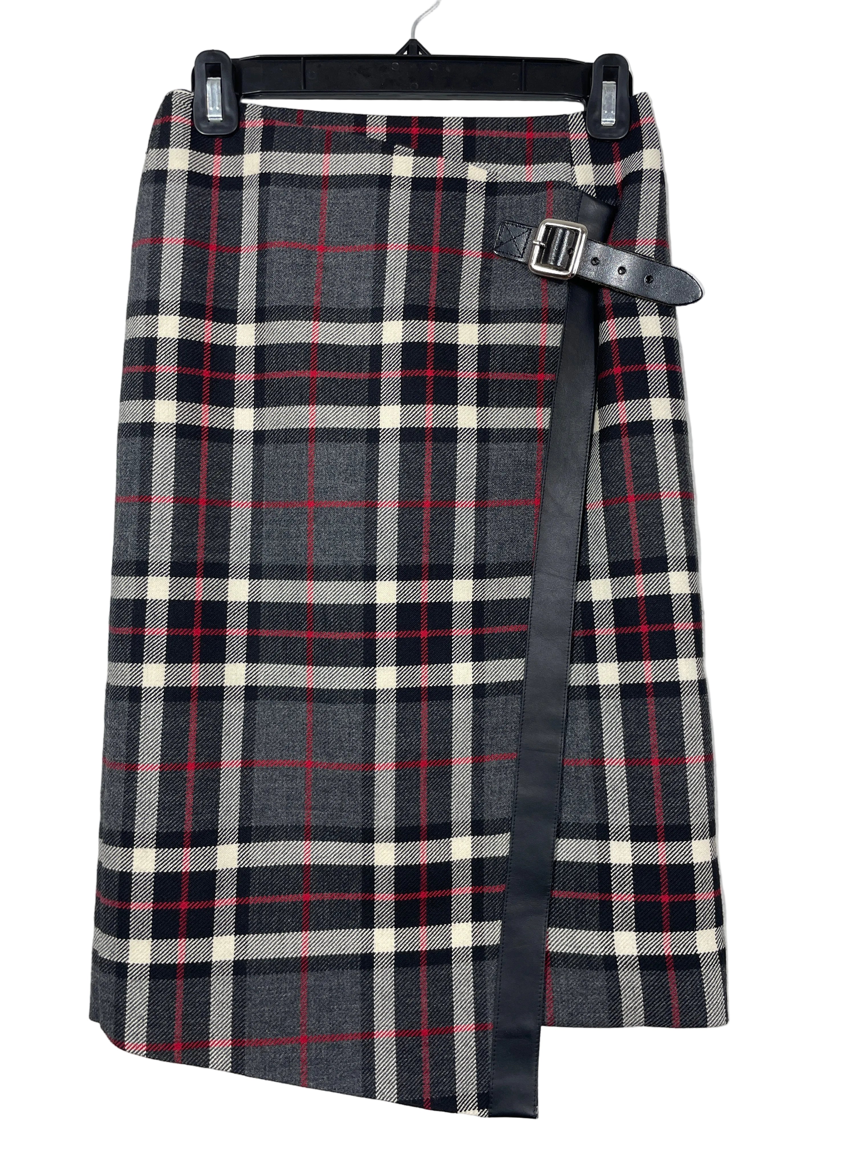 Size 8 Vintage Marchbrae Edinburgh Grey Tartan Pure New Wool Wrap Skirt Front