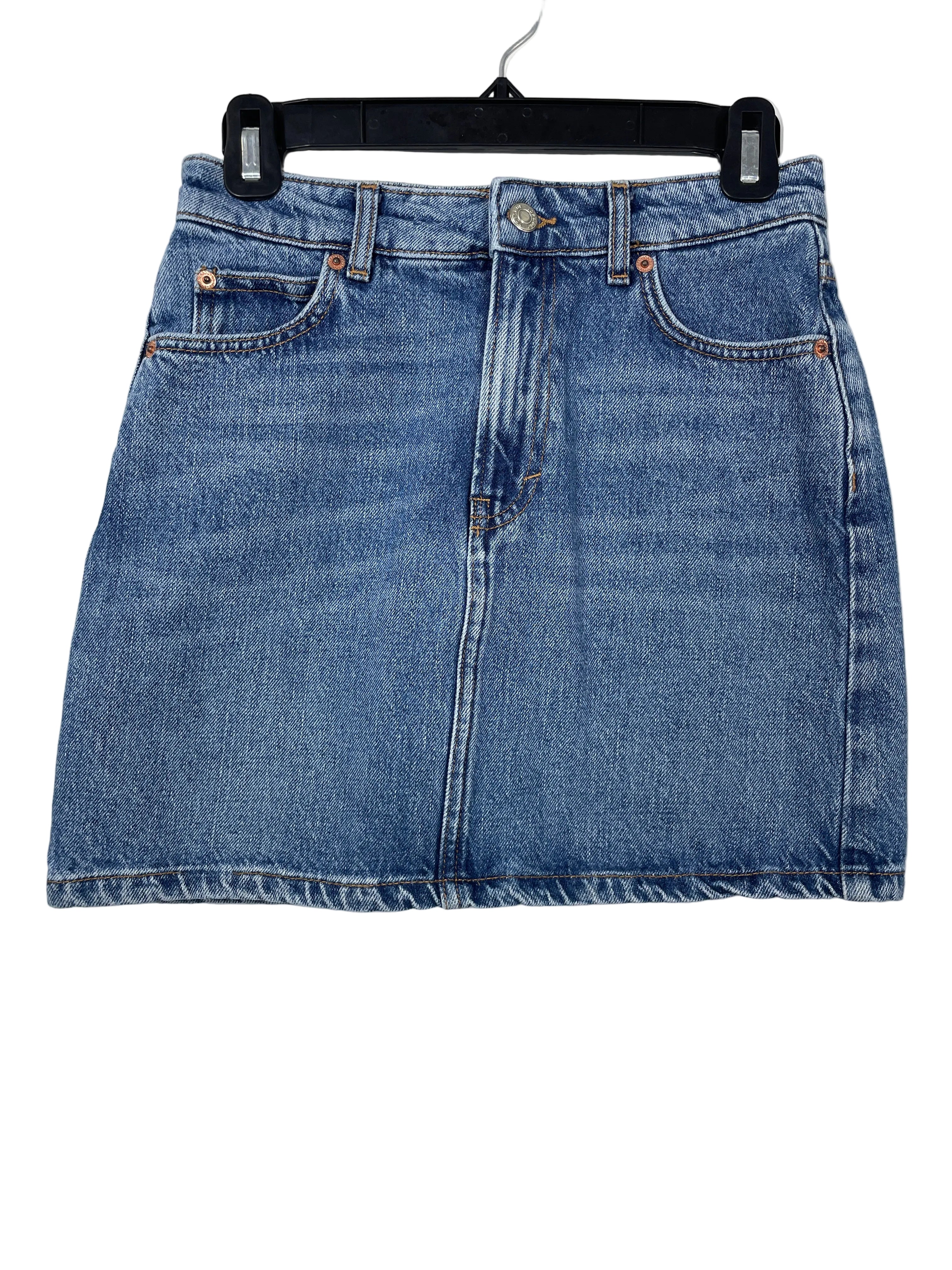 Size 4 Topshop Blue Denim Mini Skirt Front