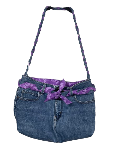 Sassy Dezines Handmade Levi's Denim Purple Butterfly Upcycled Shoulder Bag Front