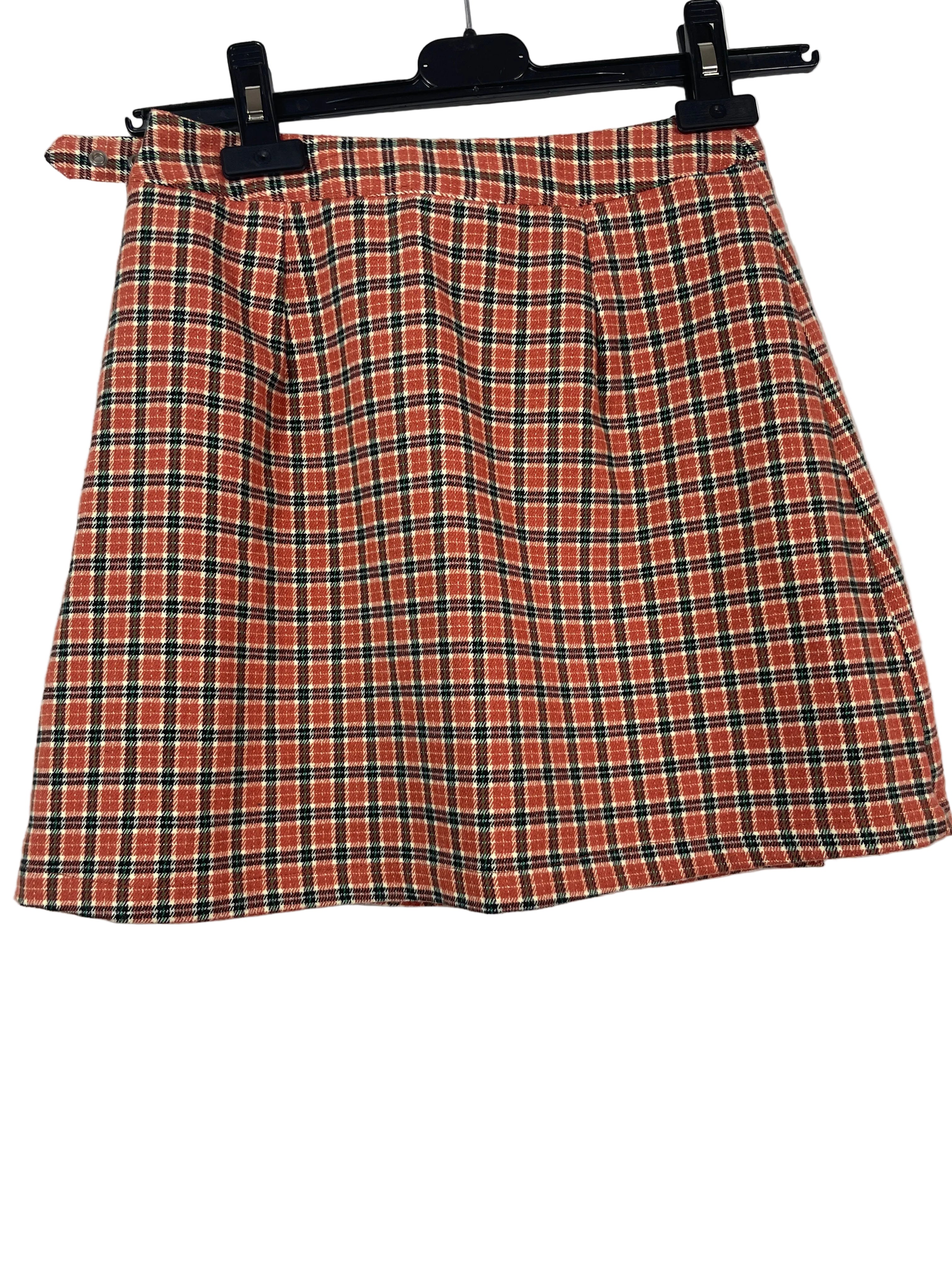 Small J. Galt red plaid flannel buckle wrap mini skirt back view