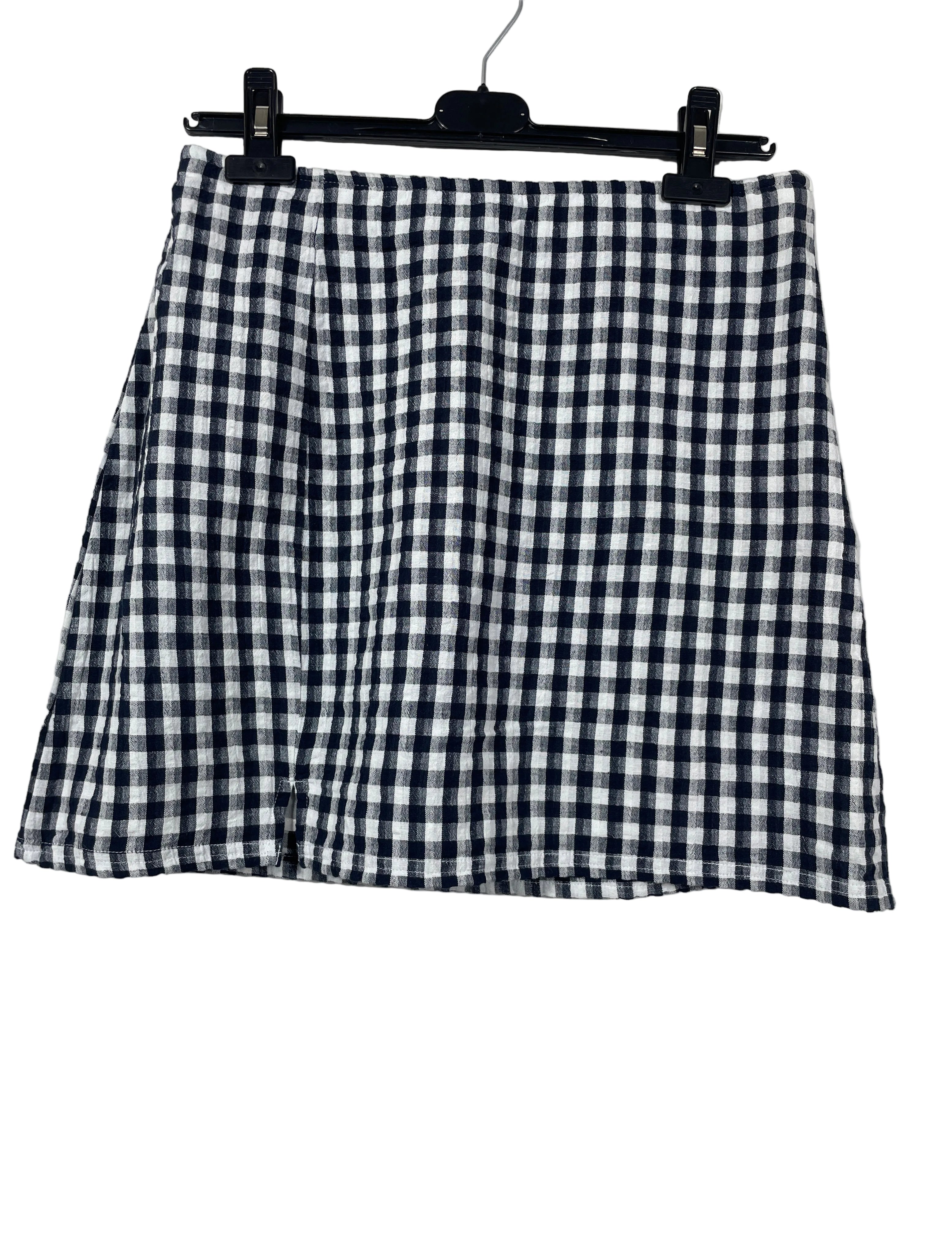 Size M American Eagle Navy Blue White Gingham Check Mini Skirt Front View