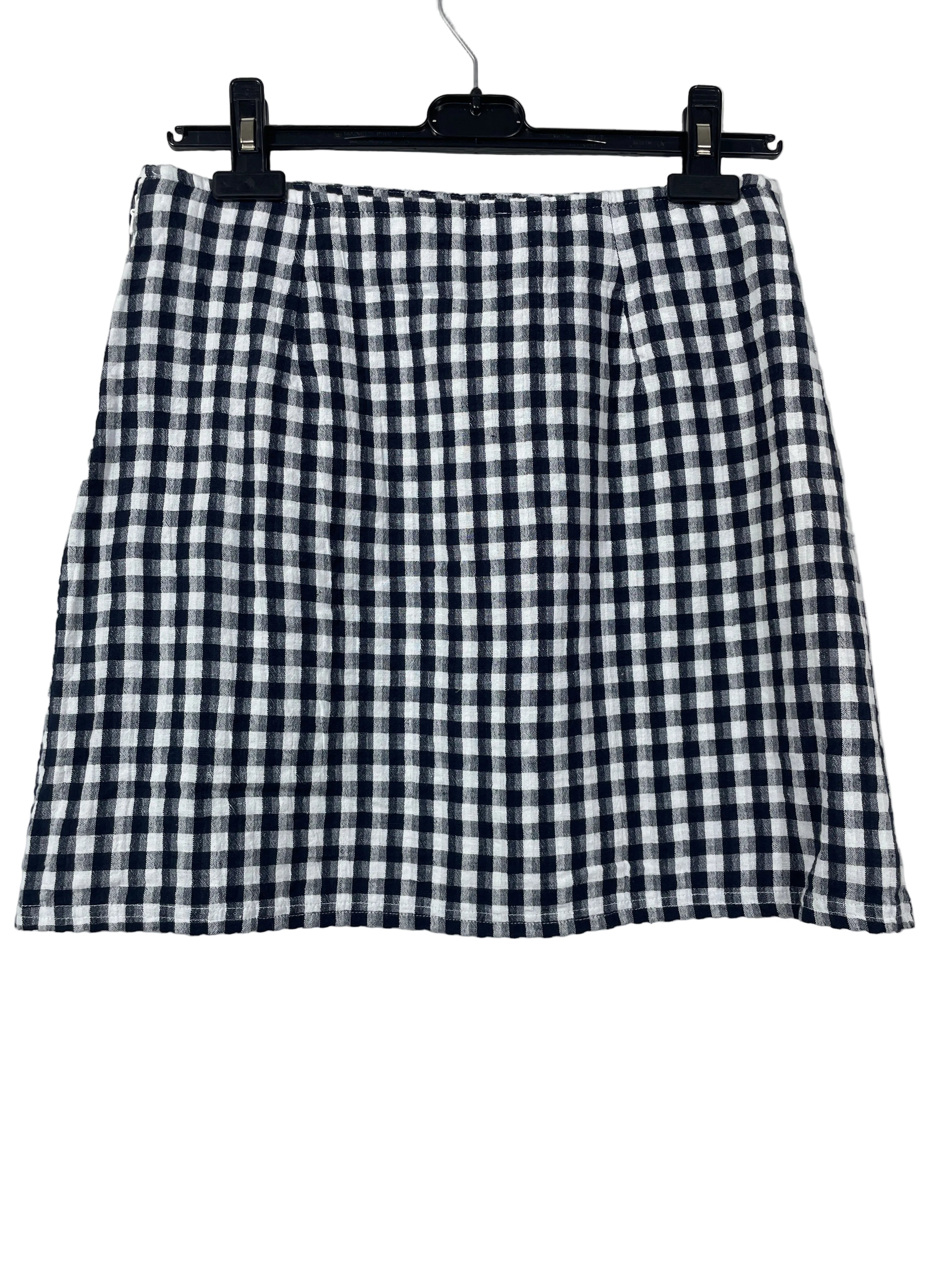 Size M American Eagle Navy Blue White Gingham A-Line Mini Skirt Back View