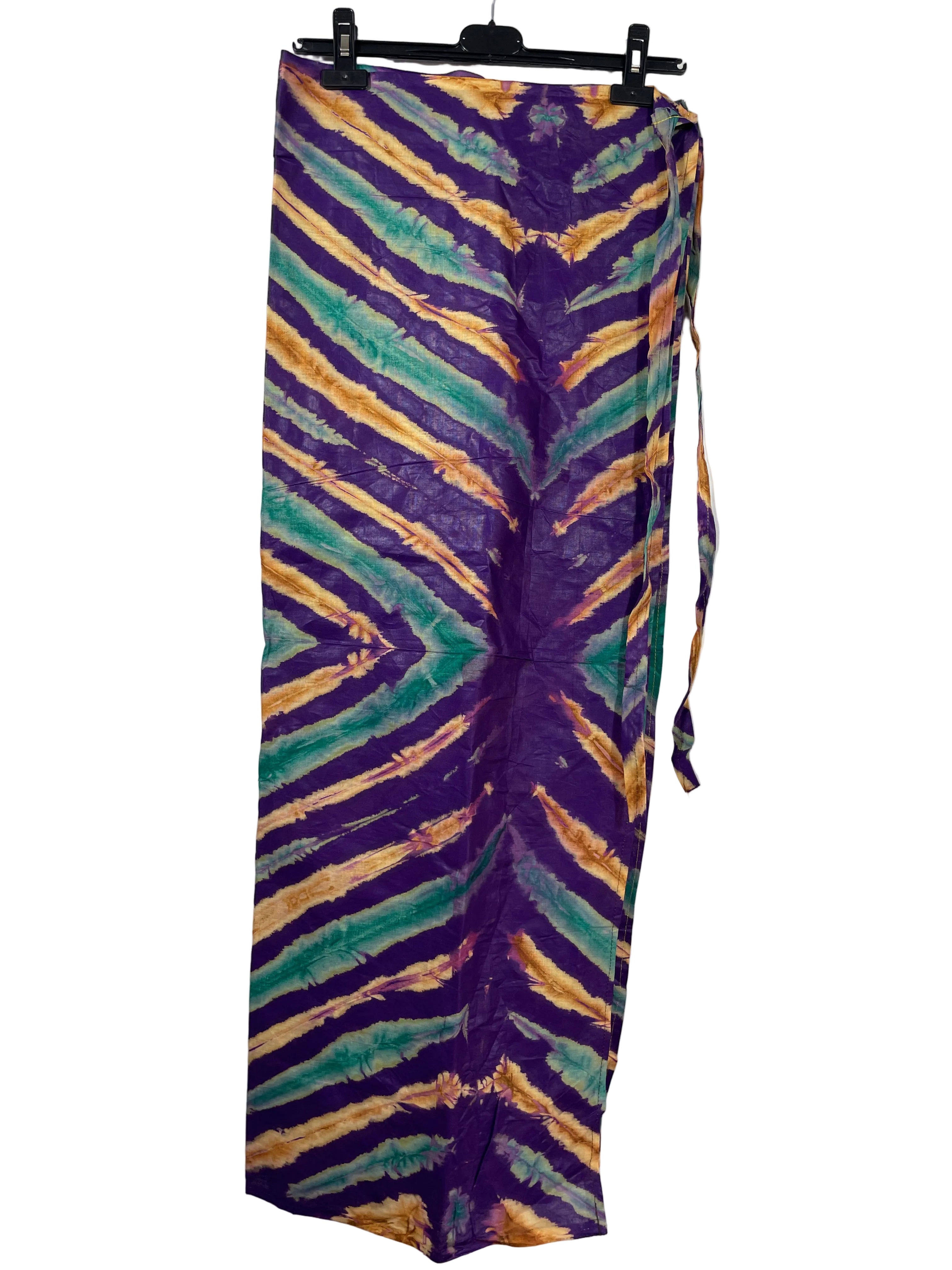 1. Purple teal yellow tie dye chevron print boho wrap maxi skirt adjustable waist long fabric ties
