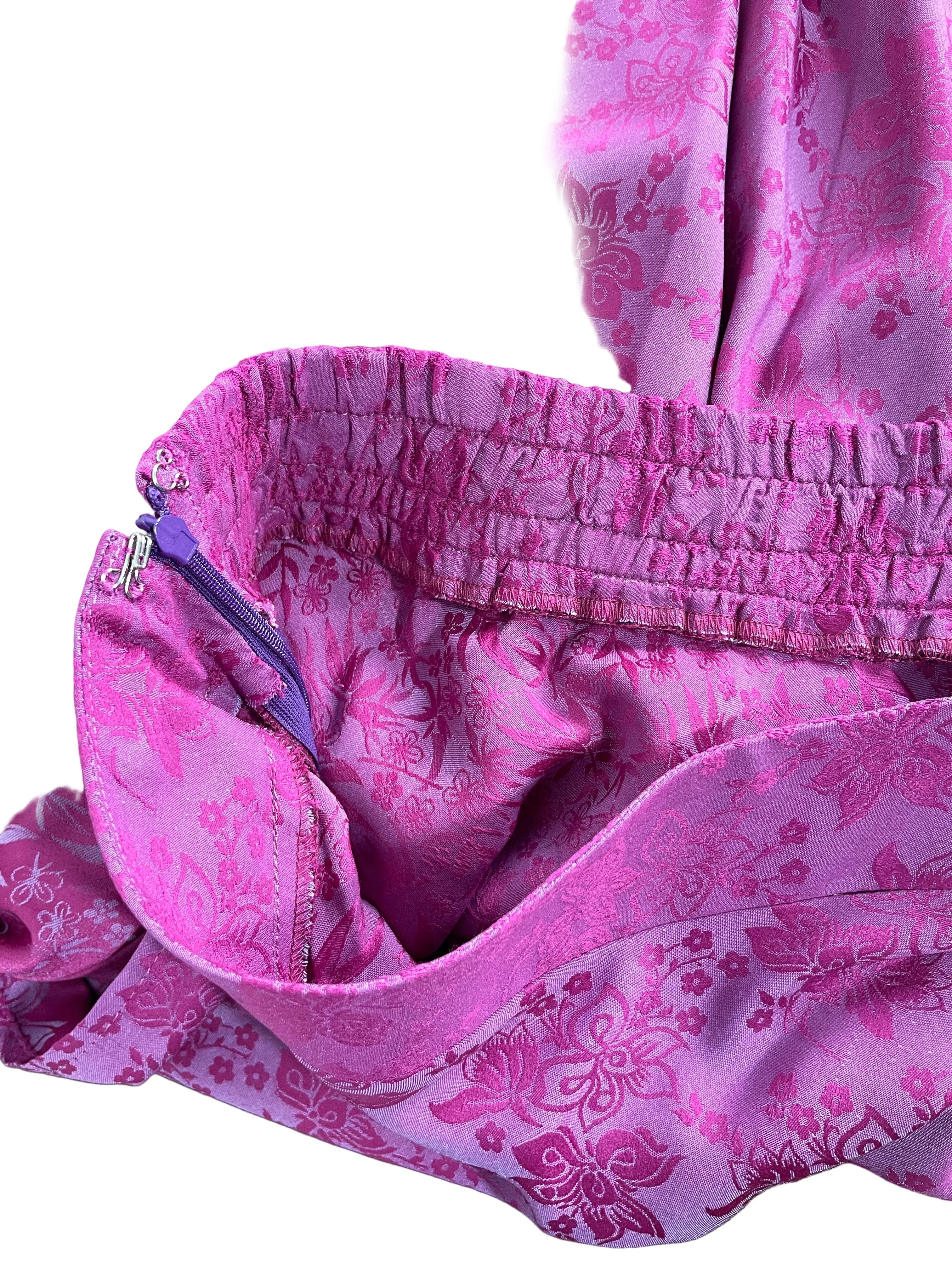 1. Size Small pink purple floral boho skirt concealed side zipper and elastic waist detail