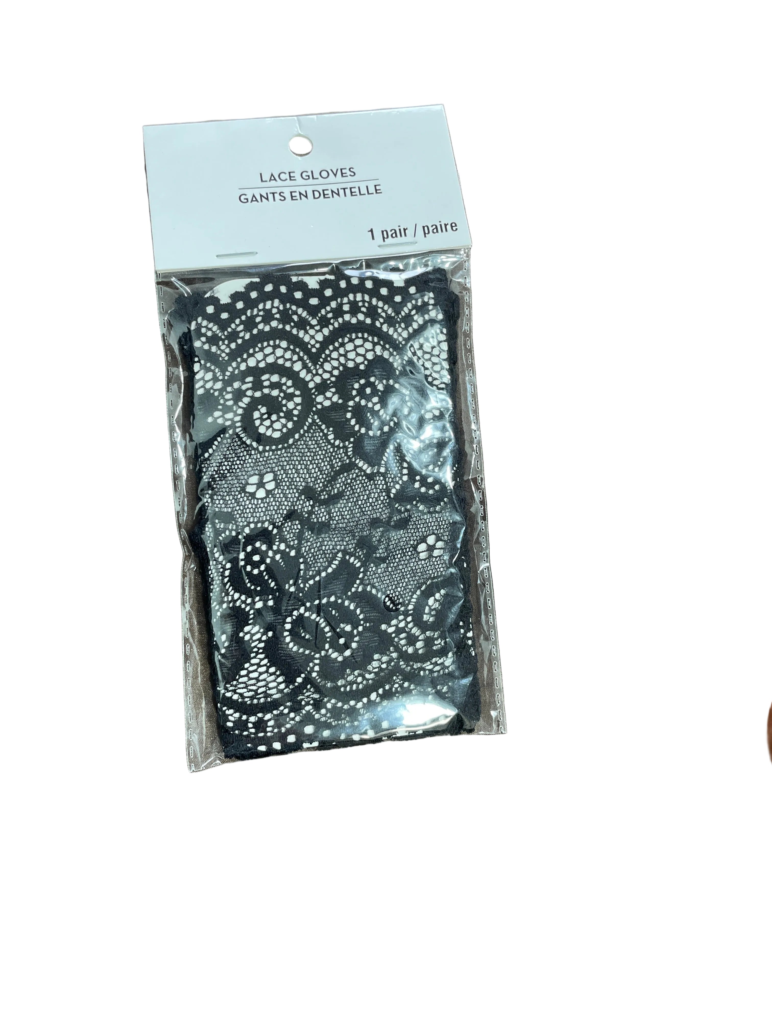Black floral lace gloves adult stretch costume accessories new in packaging front view