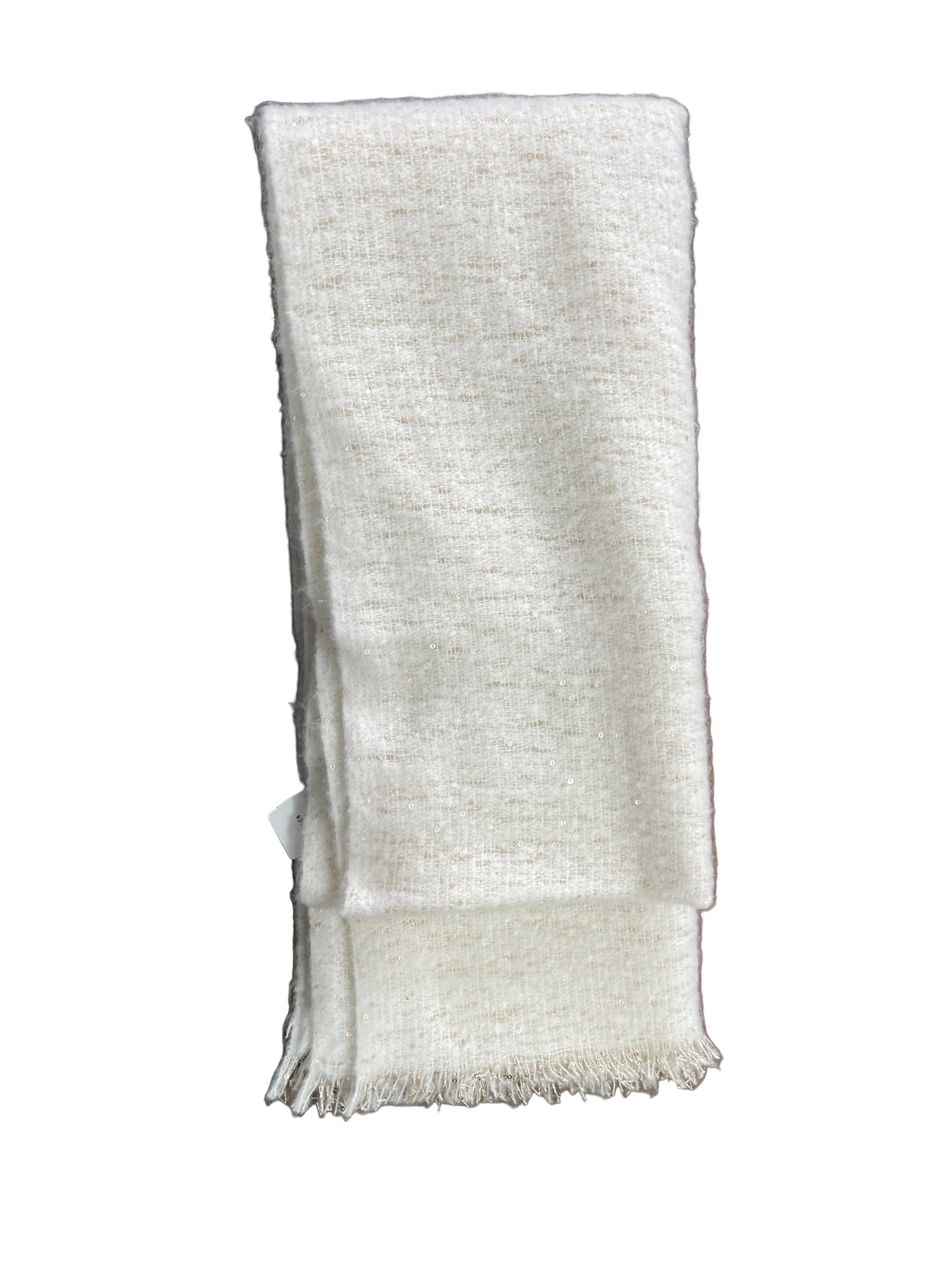 ONLY Onldesi cream ivory gold sequin scarf one size full length with fringed ends NWT