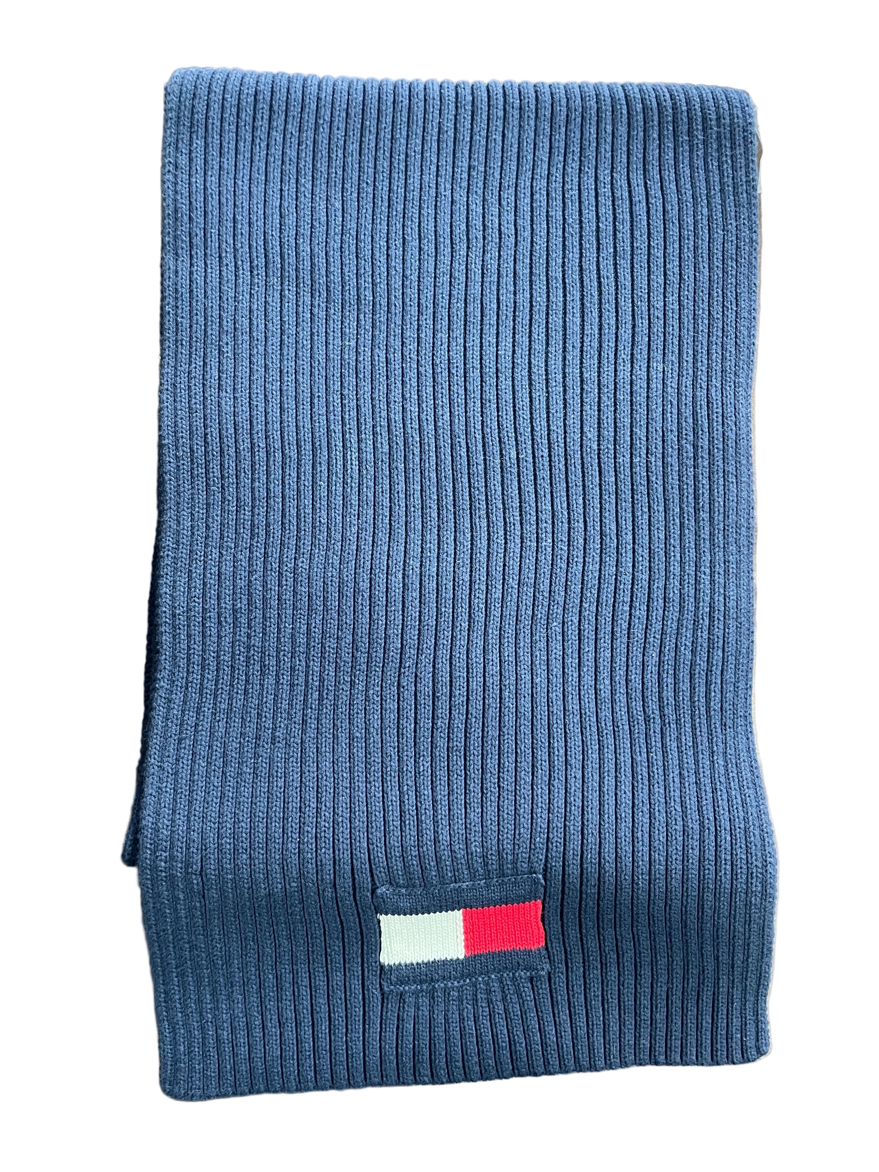 Tommy Hilfiger blue winter scarf textured ribbed knit detail