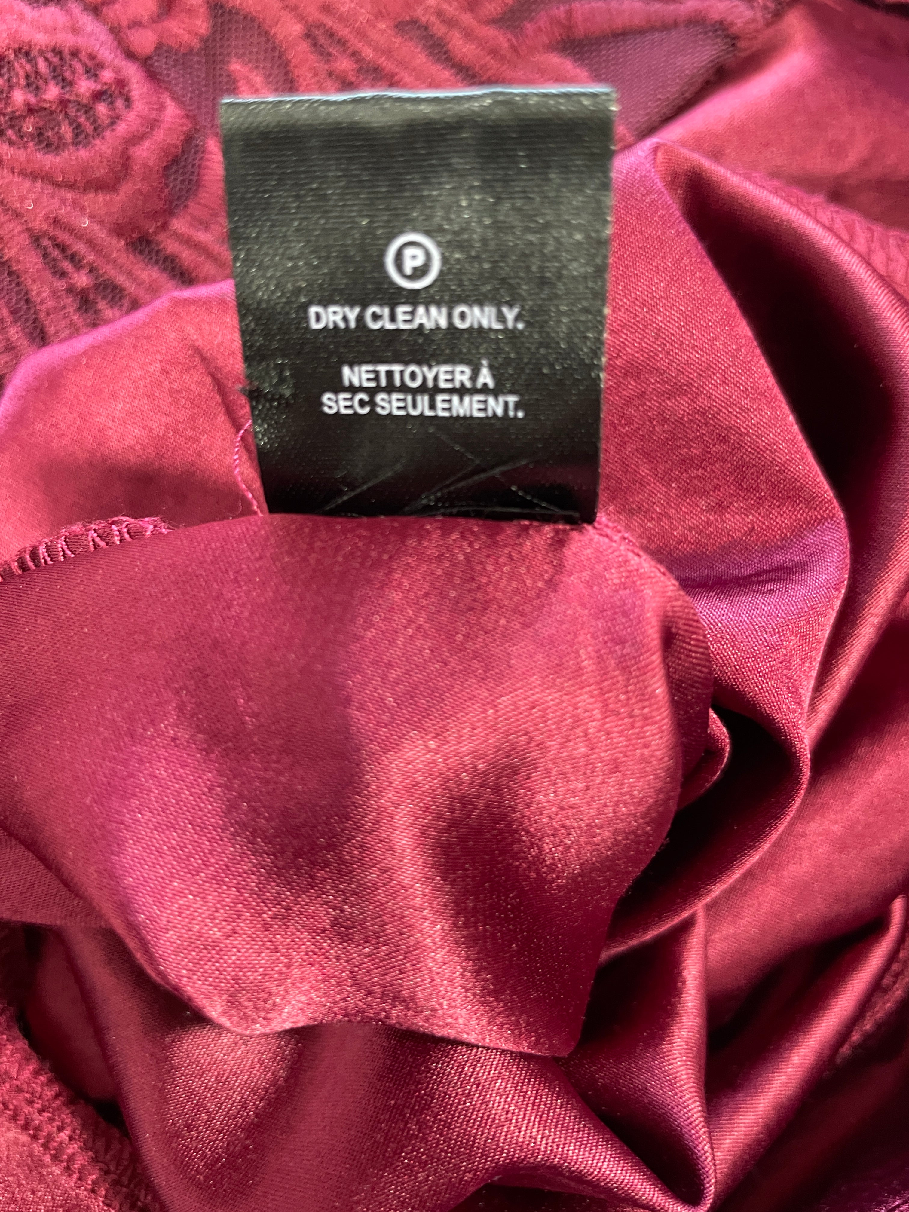 RW&CO. burgundy floral lace pencil skirt dry clean only care label