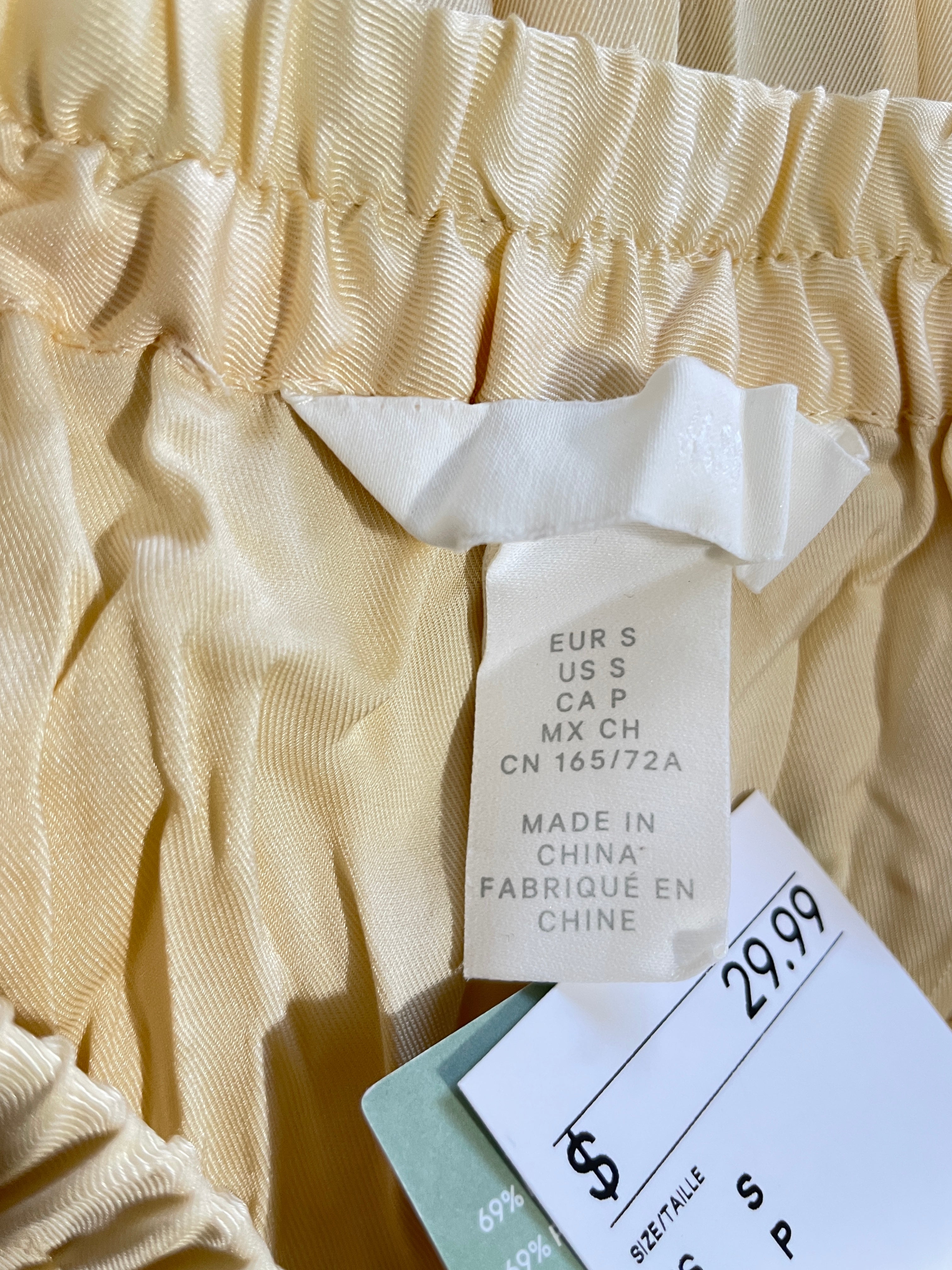H&M size Small label inside champagne cream satin pleated skirt
