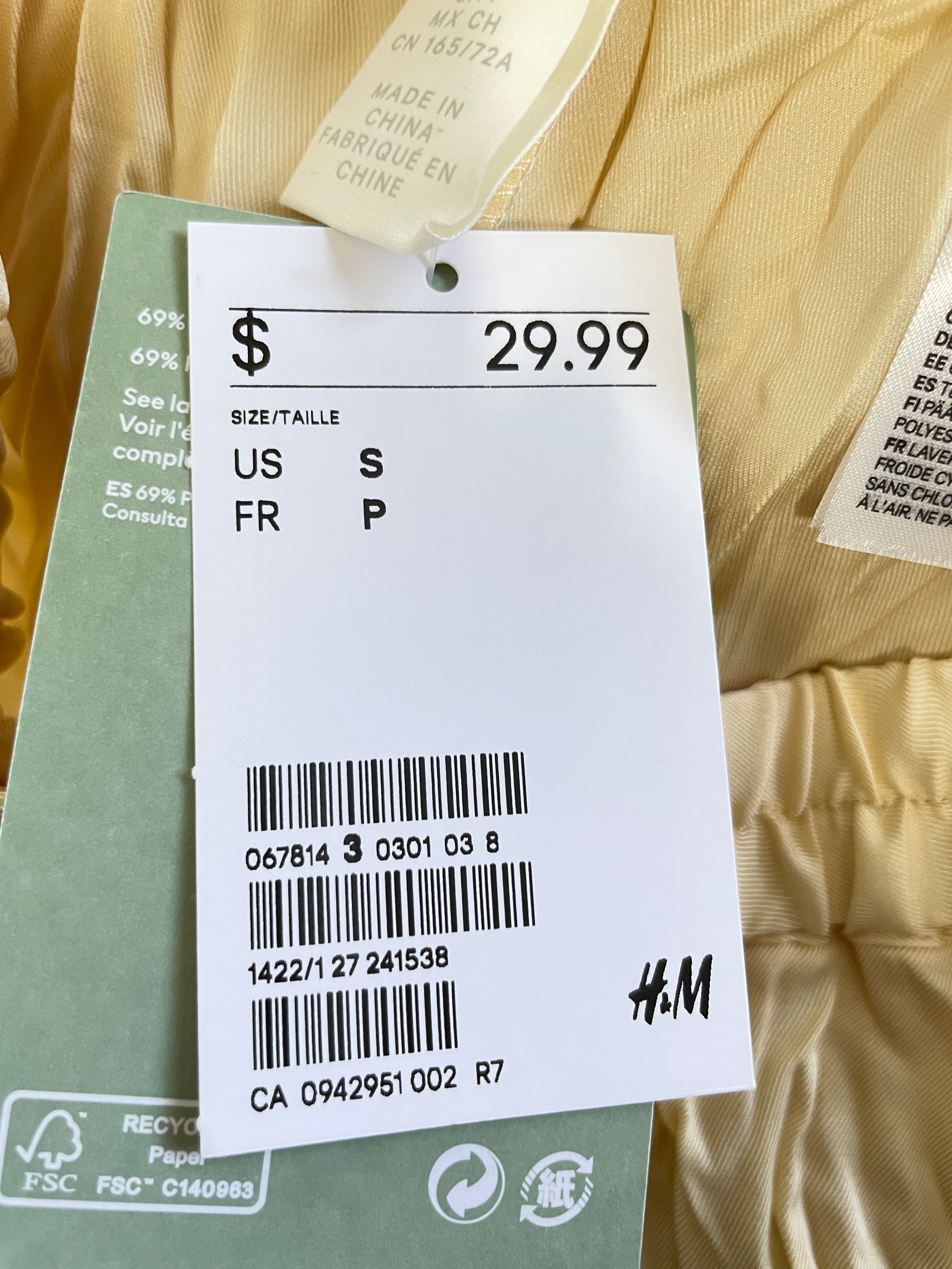 1. Original H&M $29.99 retail price tag attached to champagne pleated maxi skirt