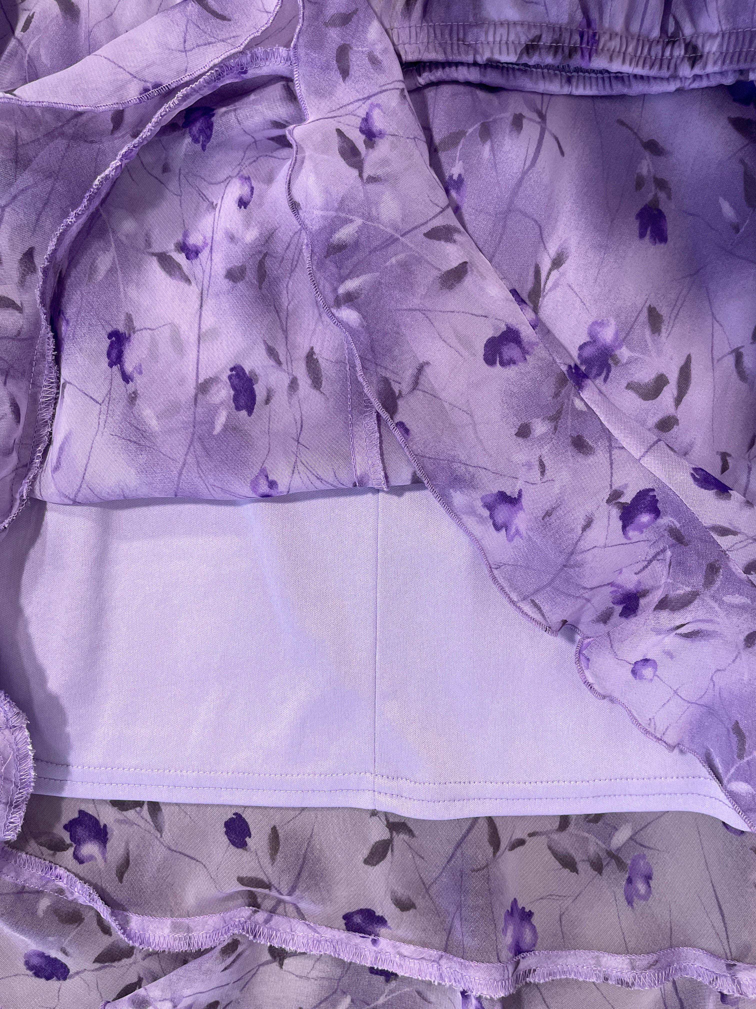 Lavender purple floral midi skirt interior lining and construction