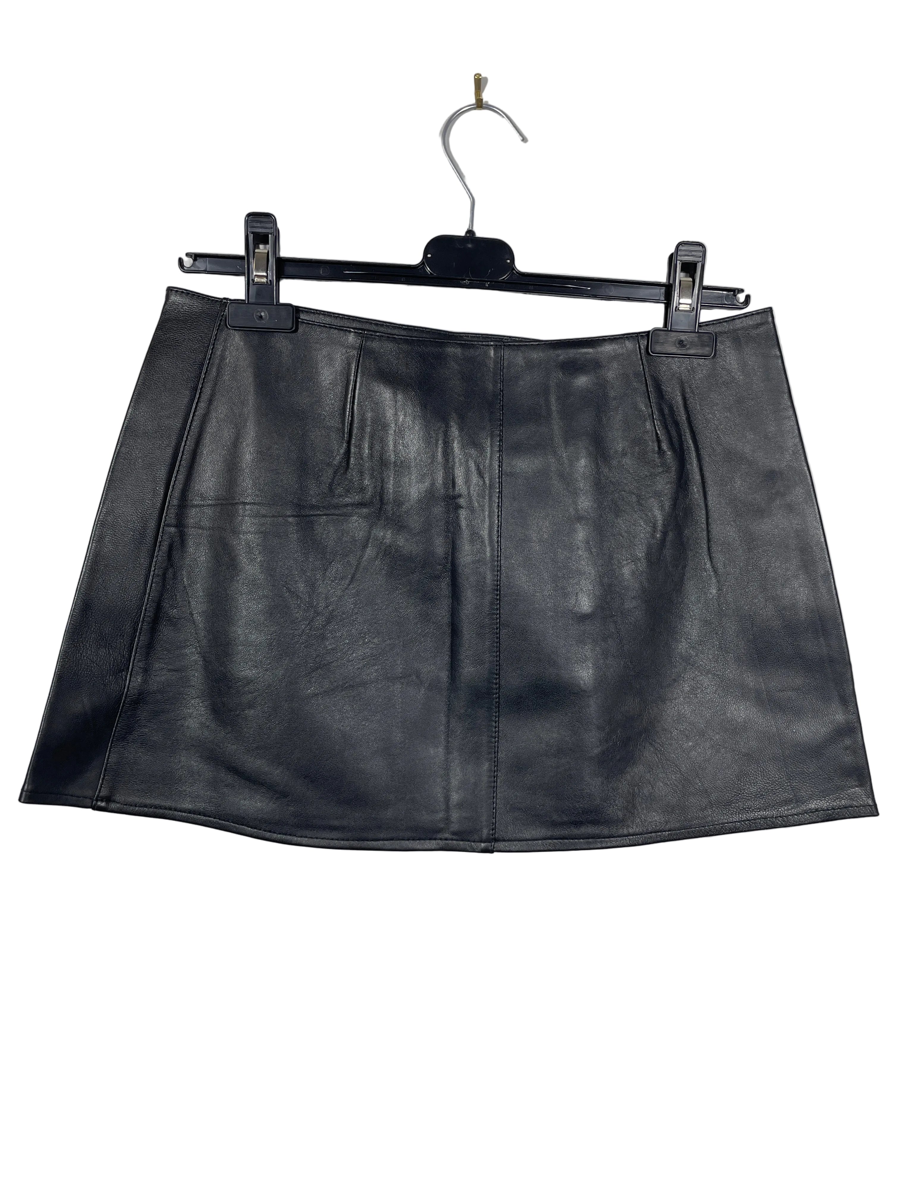 Size M Elegant Moments Leather black mini skirt back view panelled leather construction