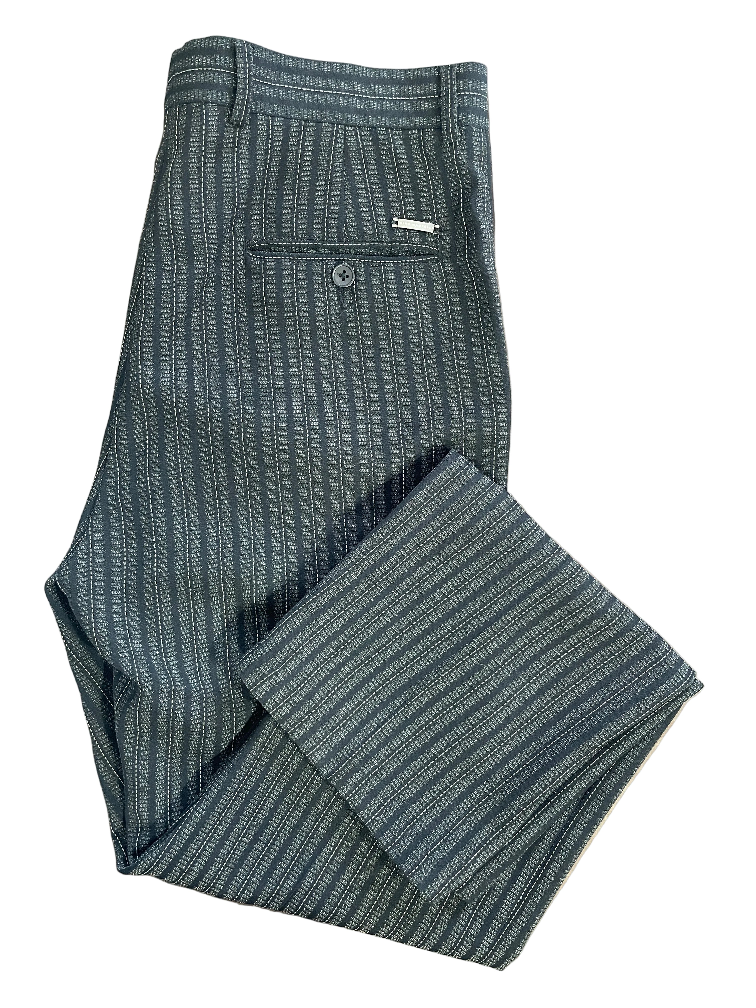 Nino Mantelli men's black and grey textured stripe dress pants straight leg full view