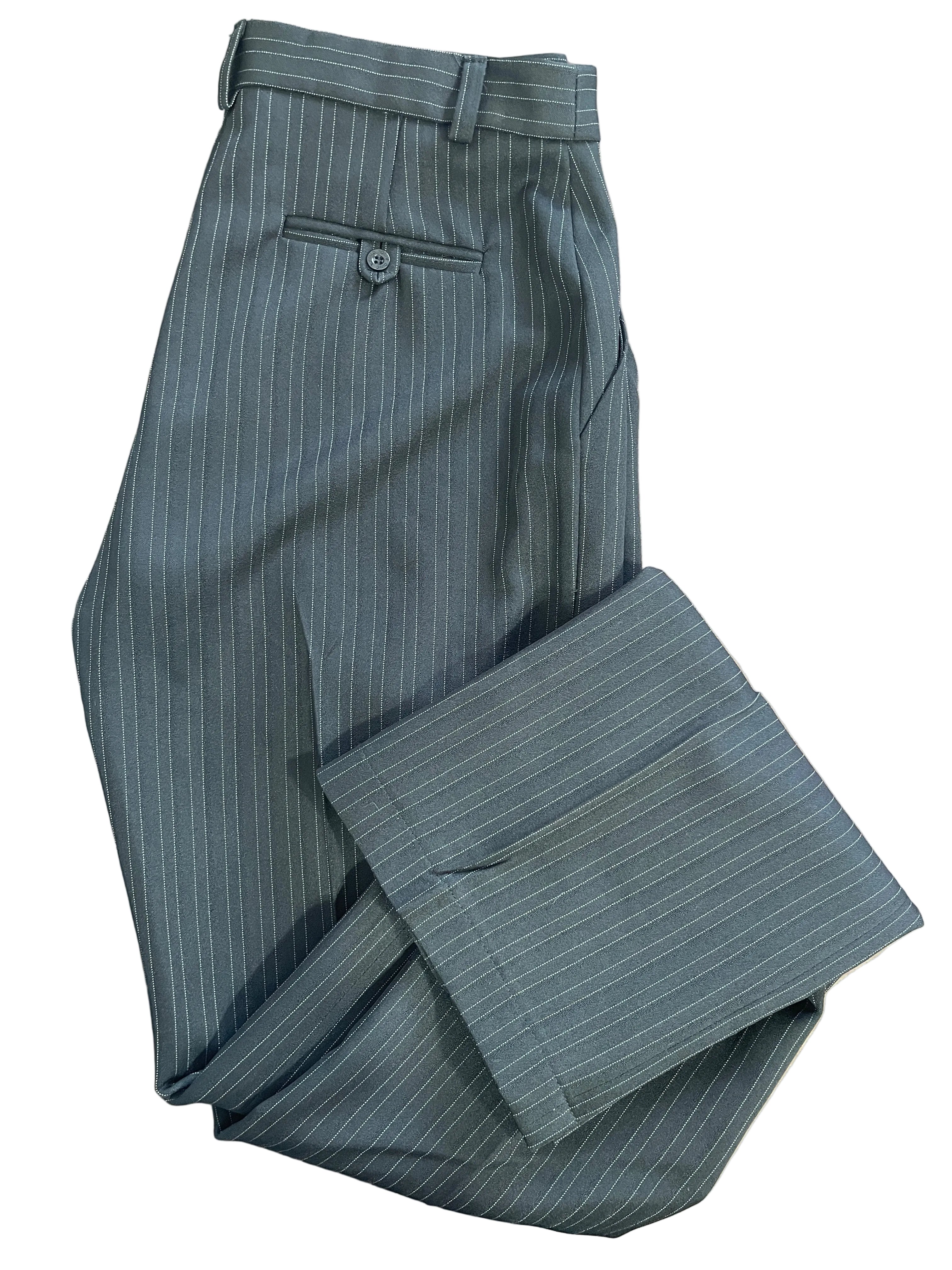 Vintage Buffalo David Bitton size 27 charcoal grey pinstripe dress pants folded showing tailored back pocket