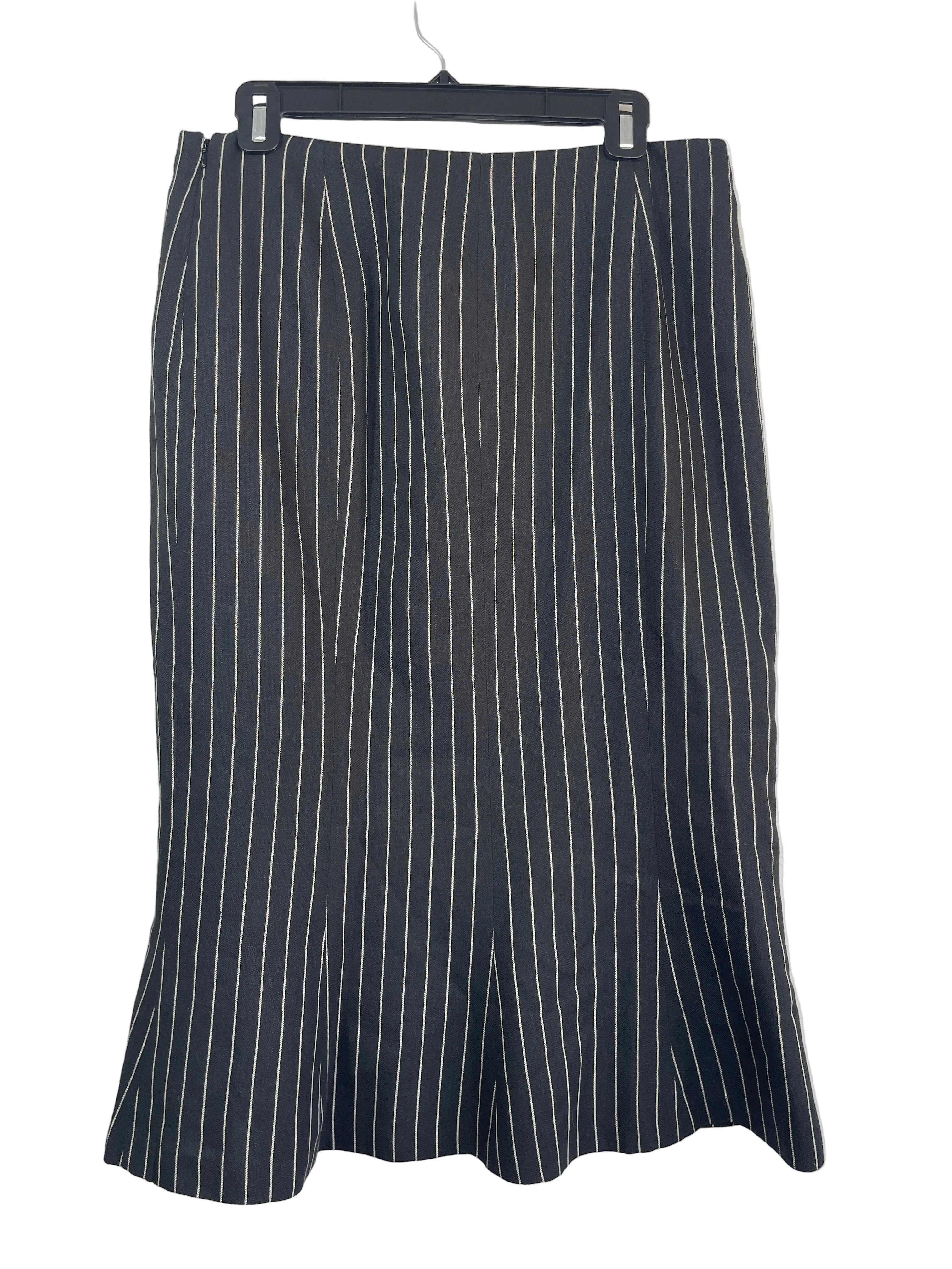 Lauren Ralph Lauren black vertical pinstripe skirt back view with side zipper and panelled hem