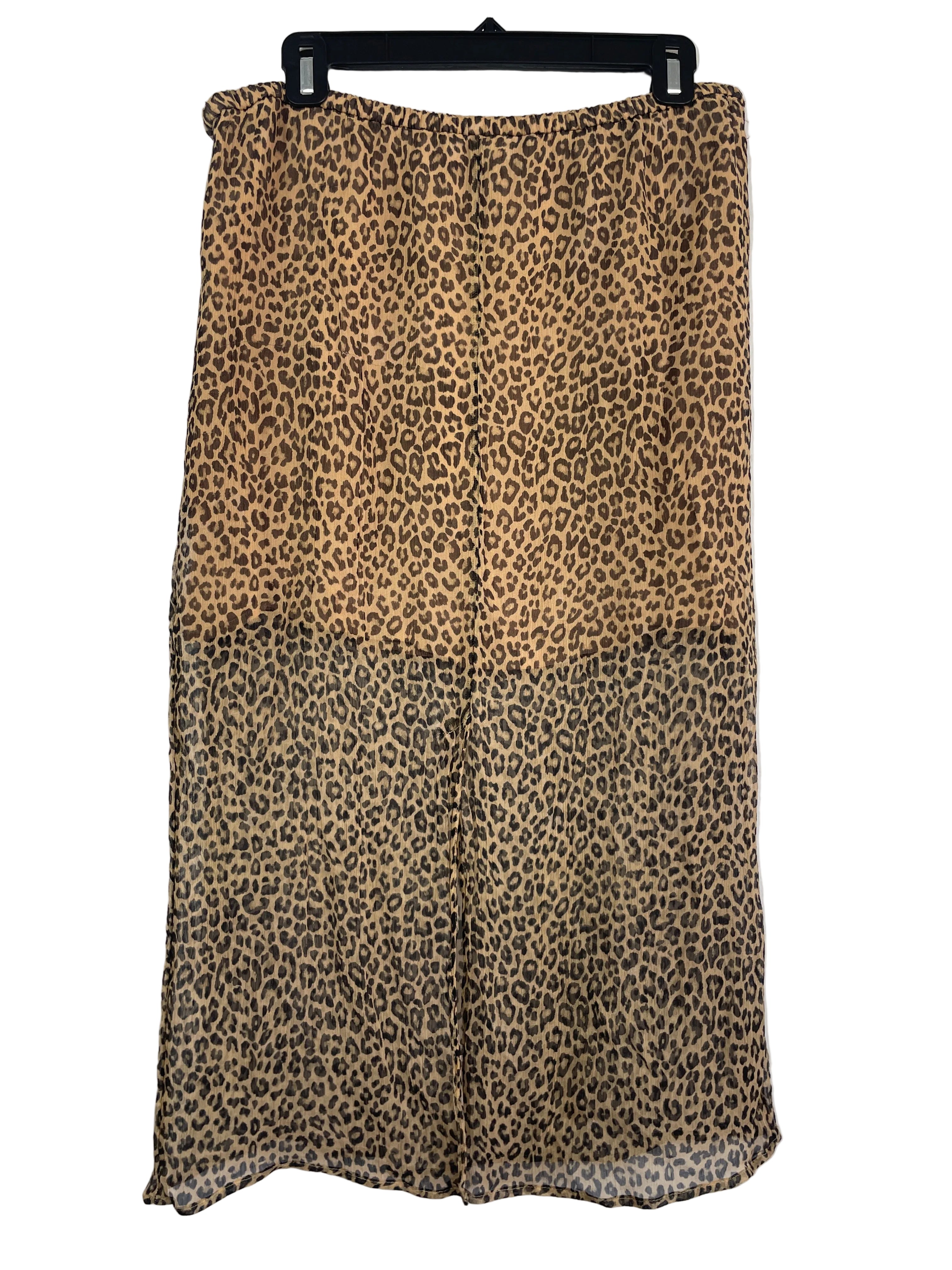 J.Crew leopard print midi skirt back view with flowing silhouette