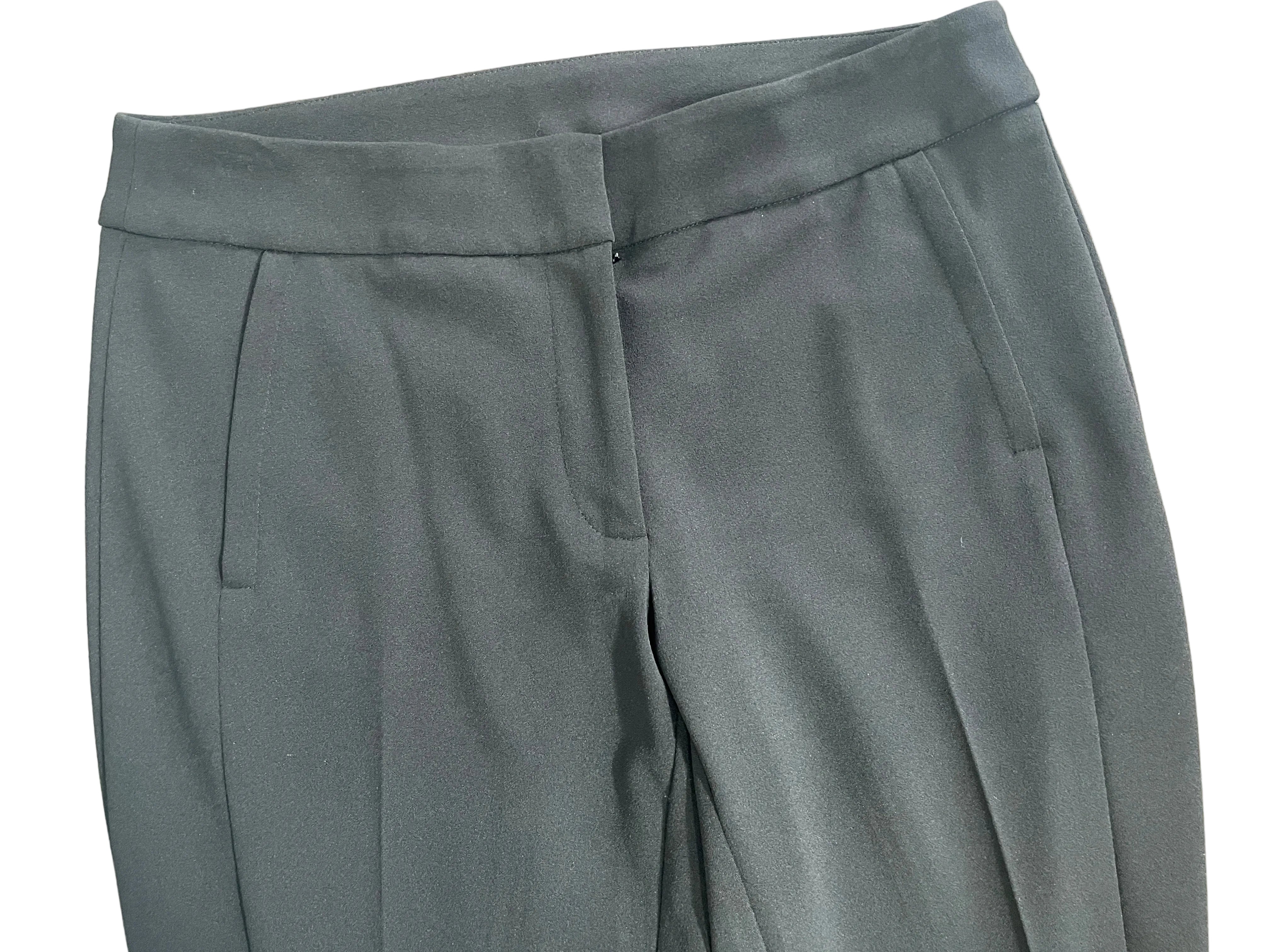 Anne Klein black straight leg dress trousers with front slash pockets and flat waistband