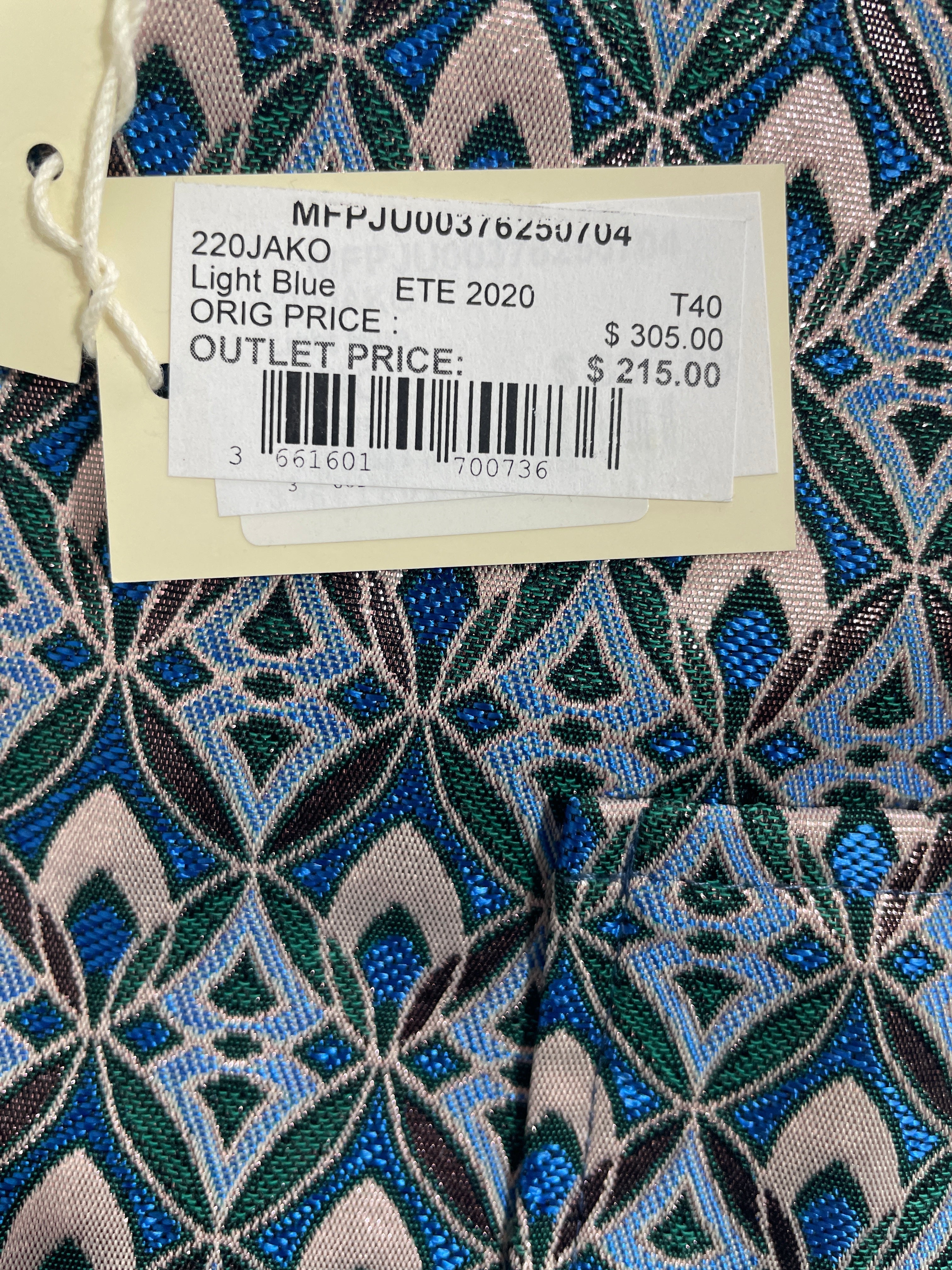 Maje Paris original designer hangtag on geometric jacquard mini skirt