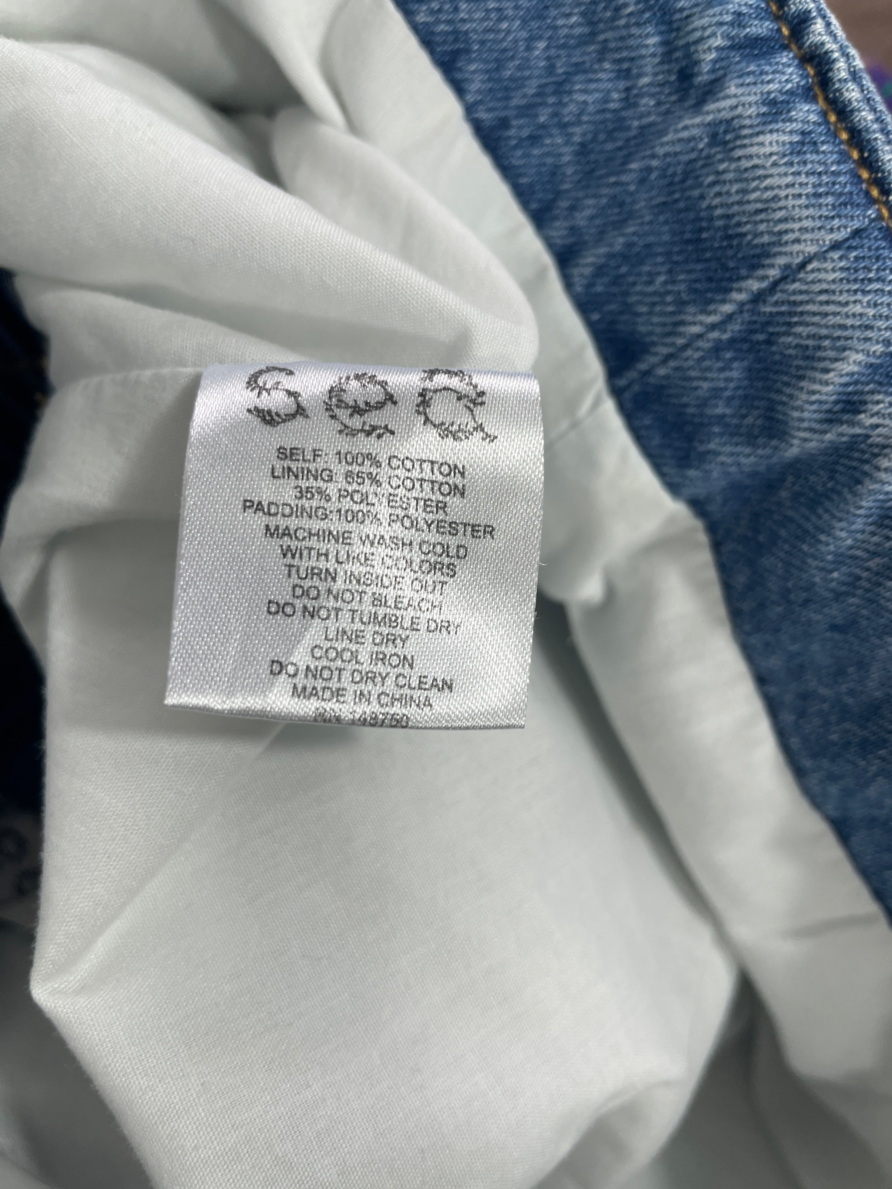 Sea New York blue denim skirt fabric composition and machine wash care label