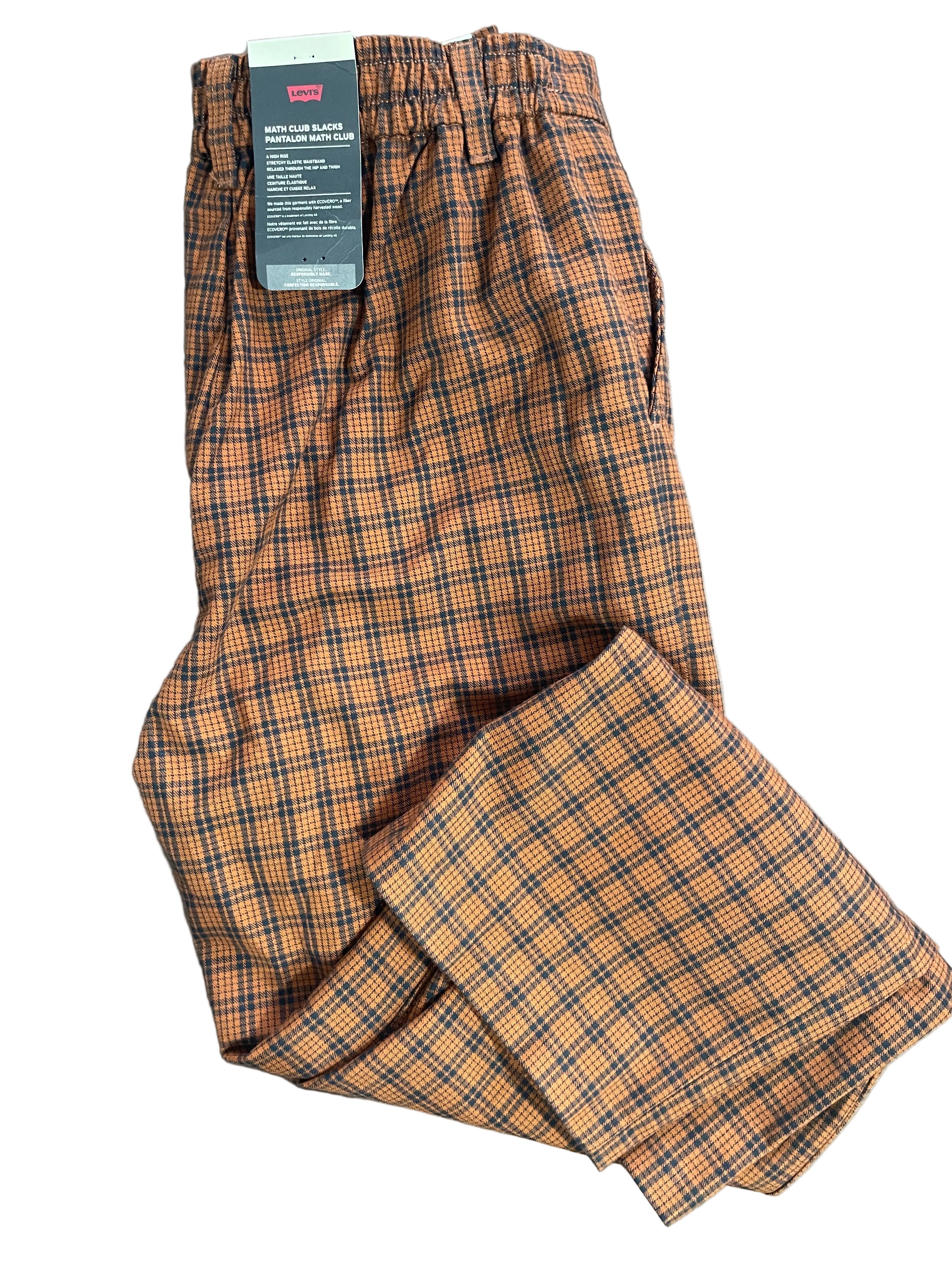 Levi's Math Club rust orange and black plaid cropped wide leg pants front folded view