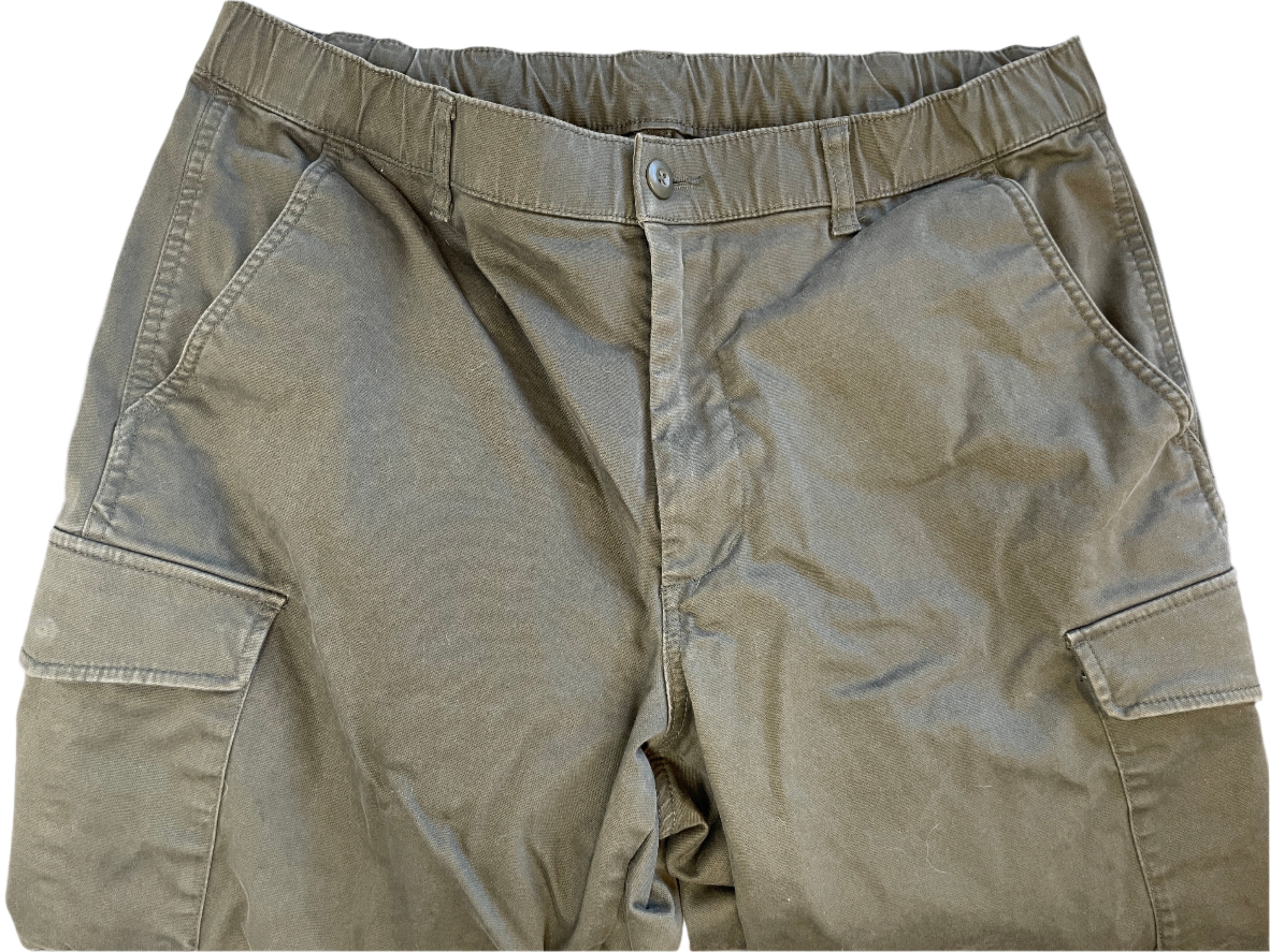 Green cargo pants on a white background