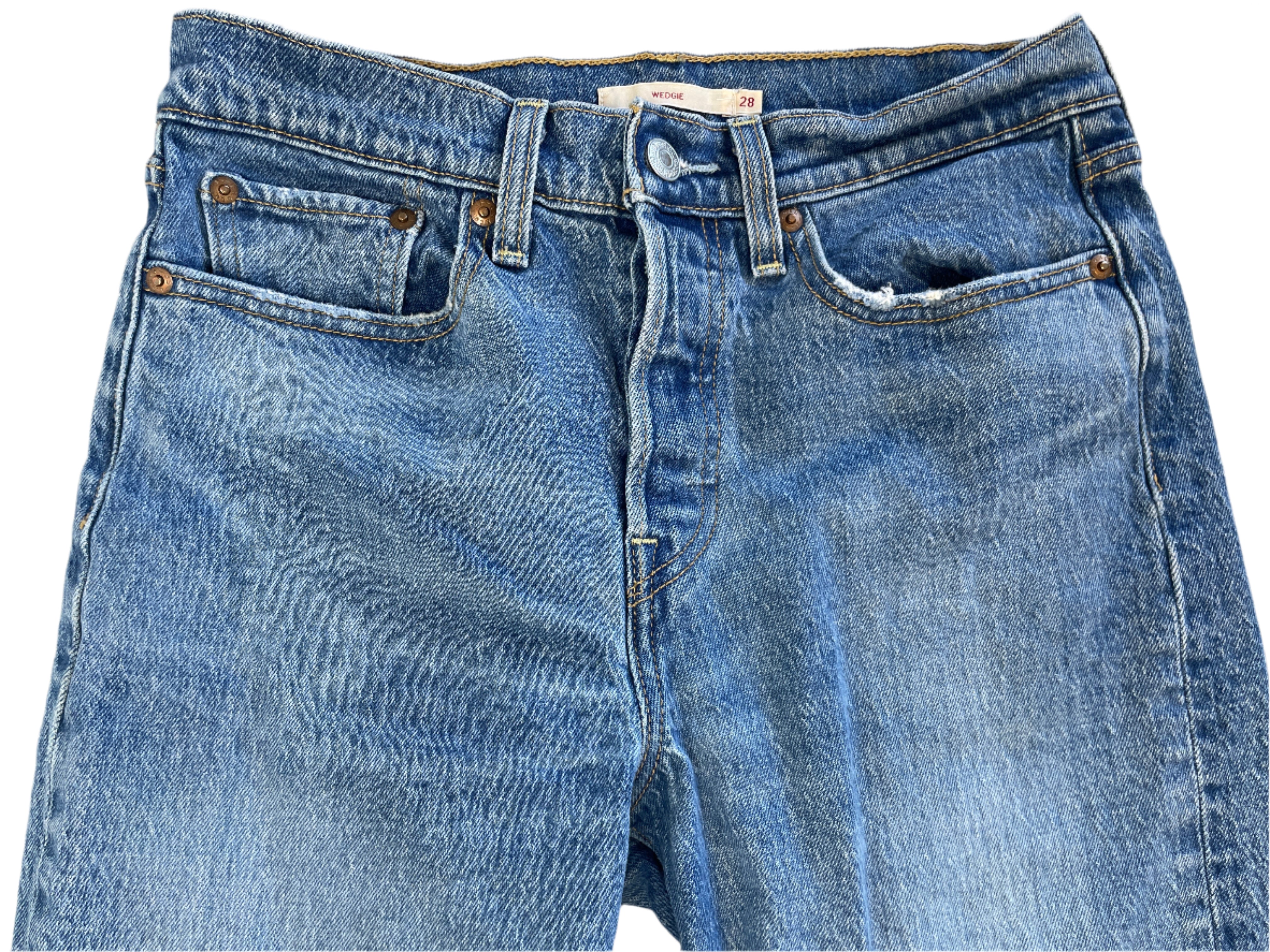 Pair of blue jeans on a white background