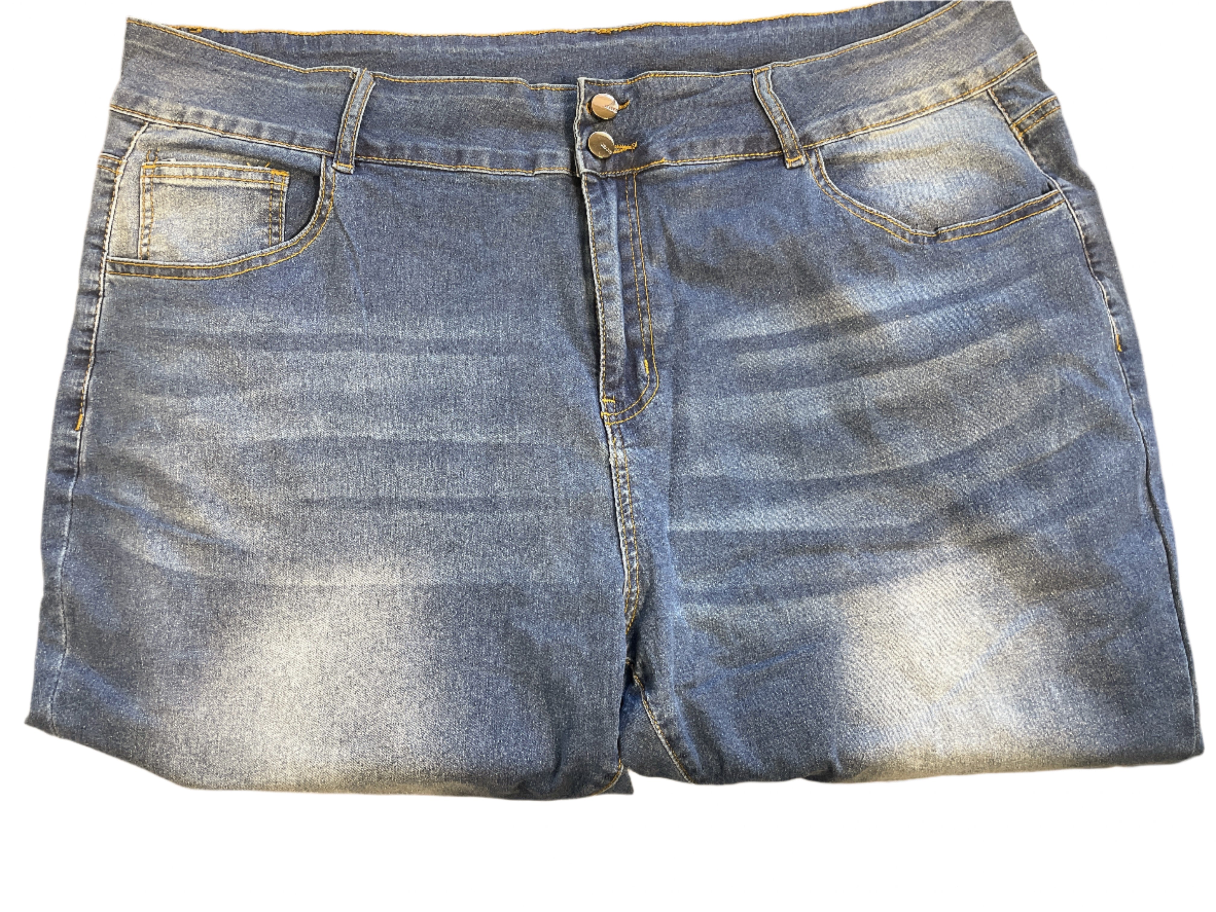 Front view of Gboomo plus size high waisted skinny jeans showing zipper fly and front pockets.