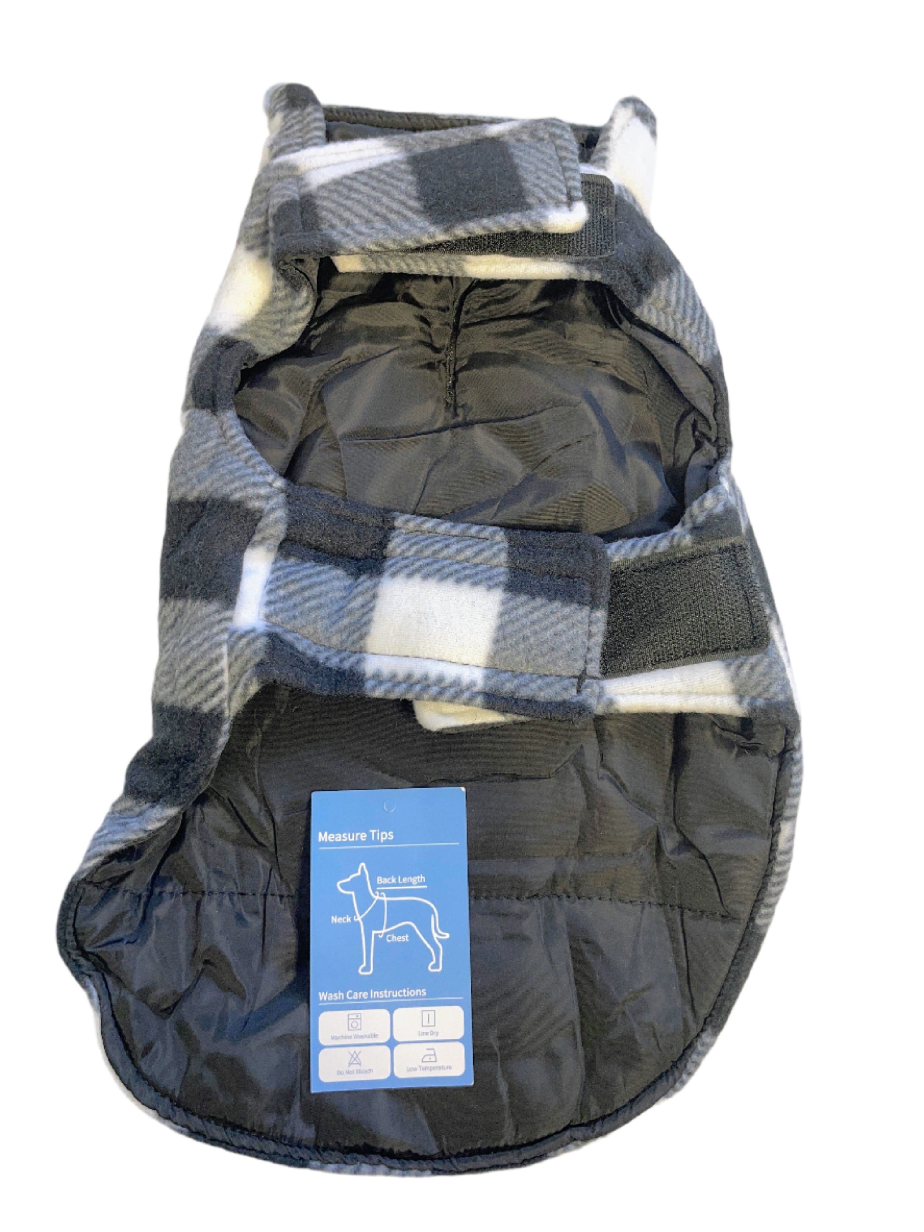 Dog coat with plaid pattern on a light background