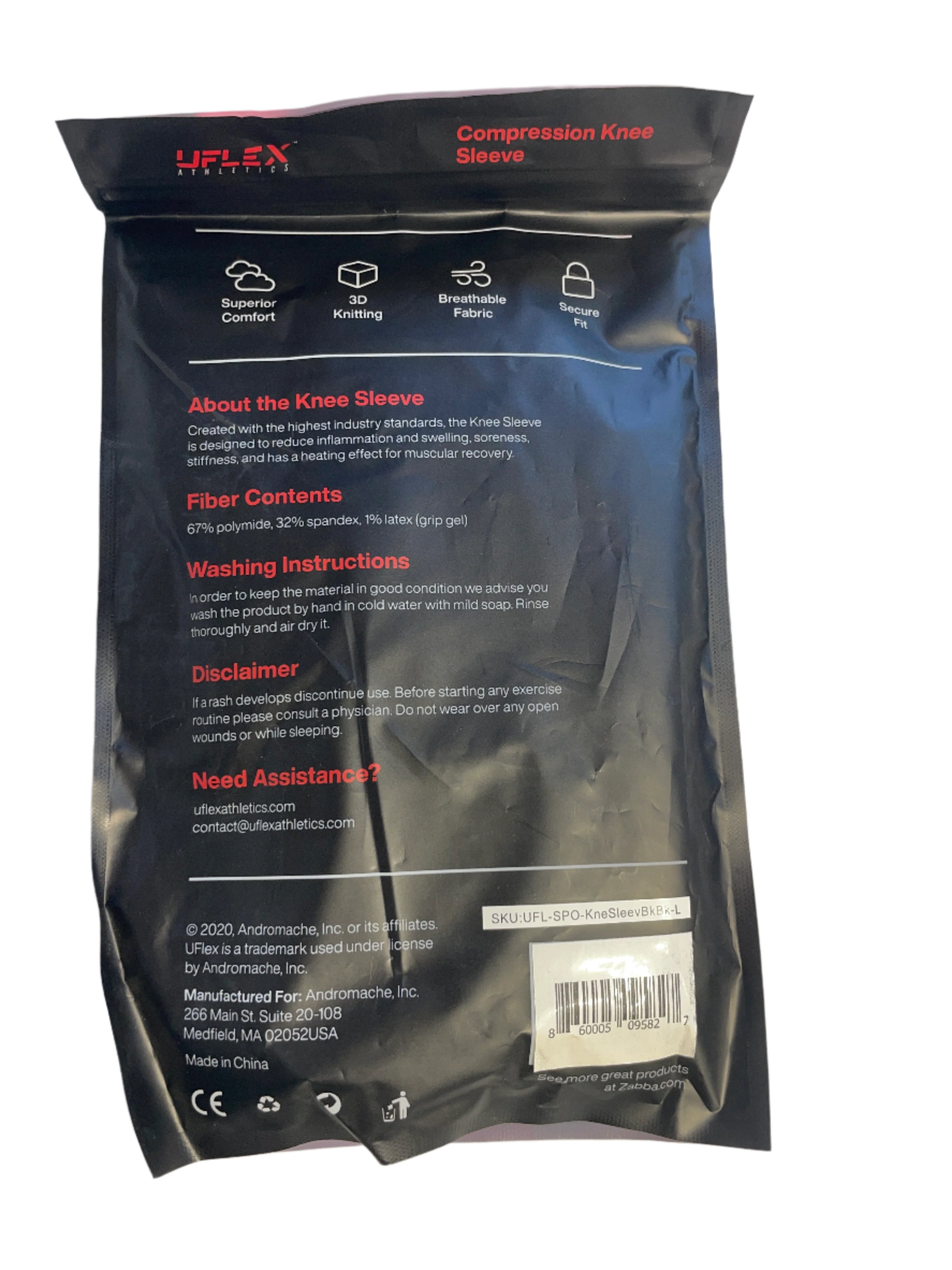 Black compression sleeve packaging with brand logo on a gray background