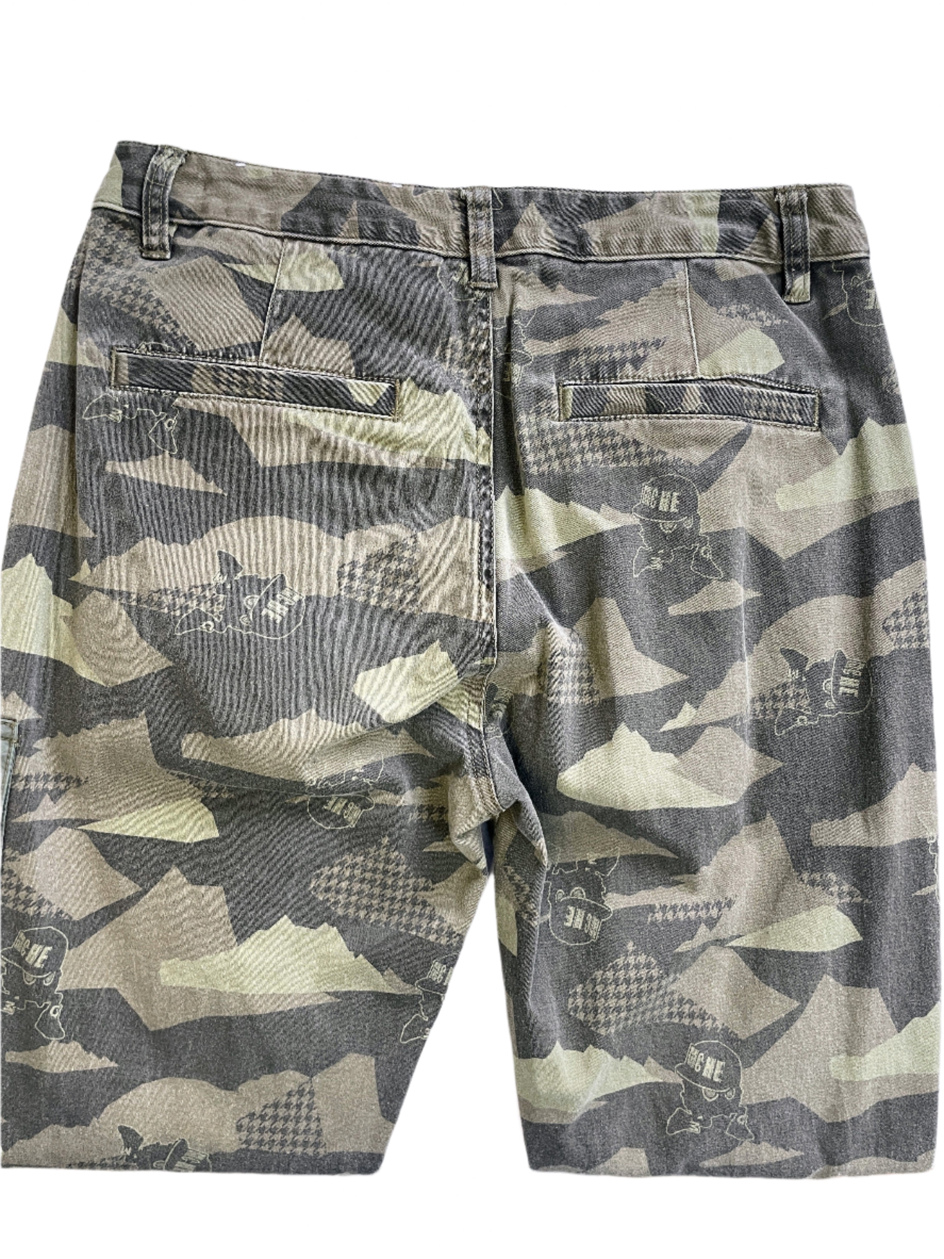 Back view of BSX camouflage jeans showing welt pockets and printed camo pattern.