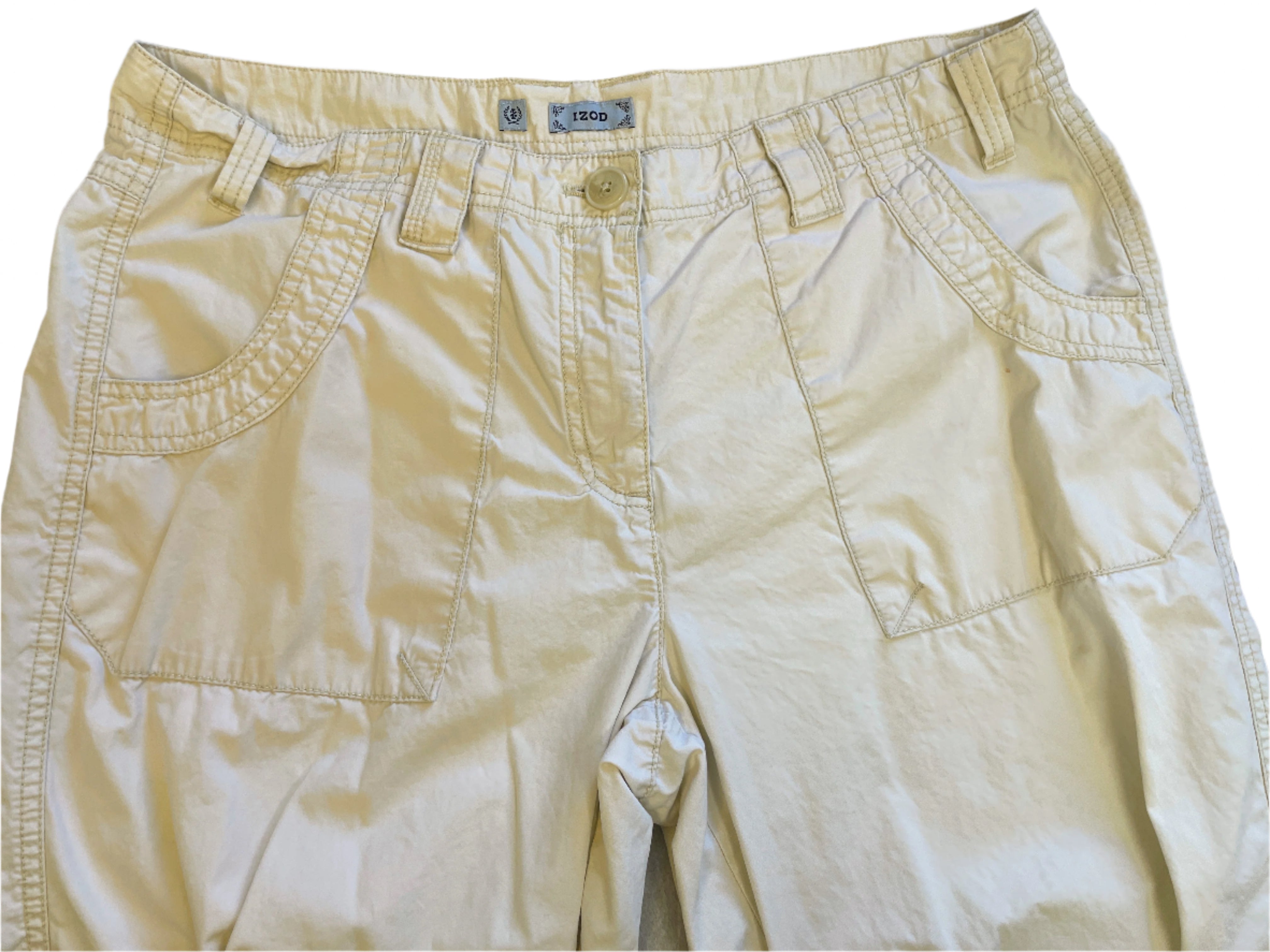IZOD cream 100% cotton cargo capris size 12 with flap pockets 