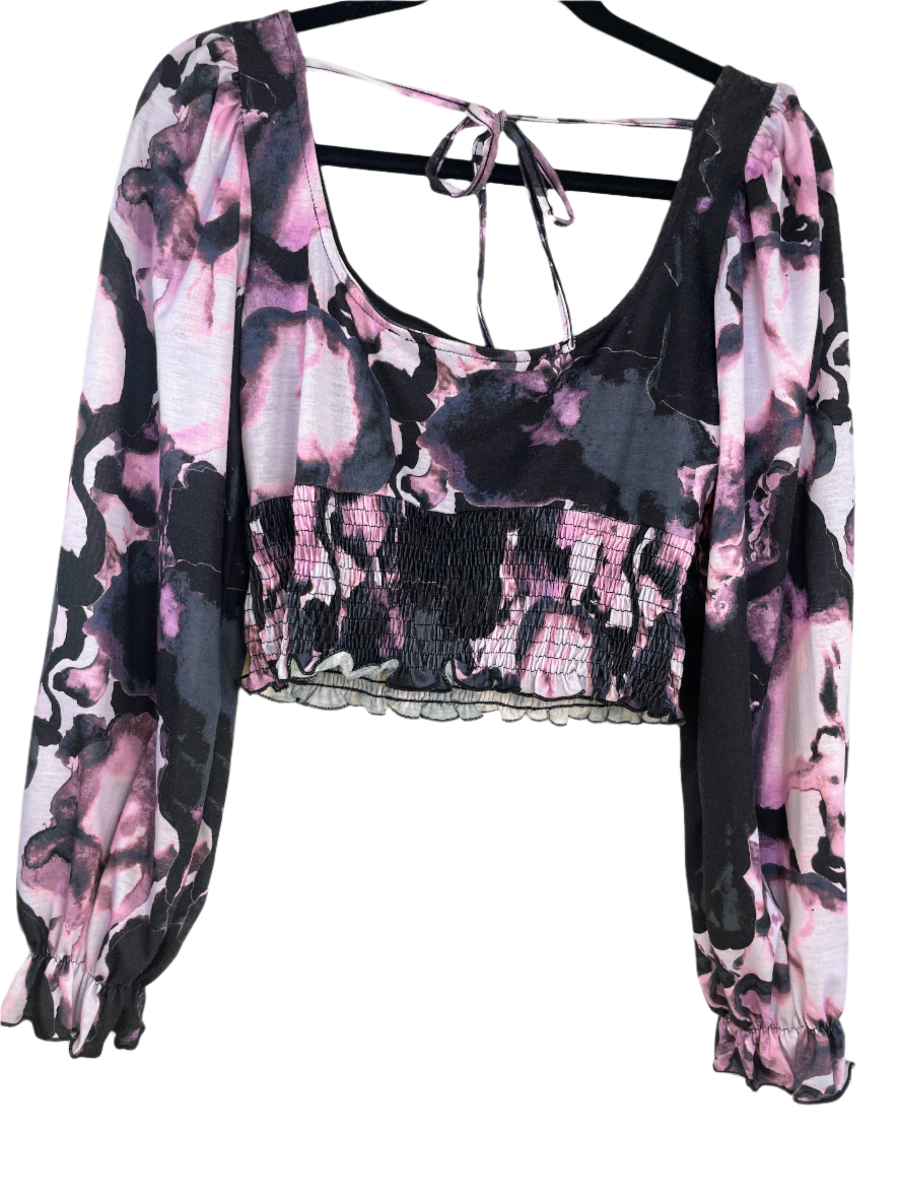 Topshop purple tie-dye cropped blouse with long sleeves 